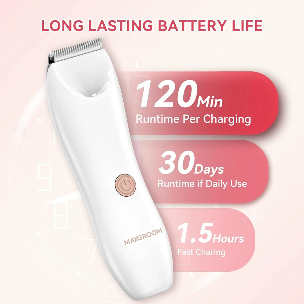 MAXGROOM rechargeable women's hair trimmer with 120-minute battery life