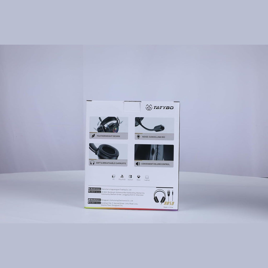 Tatybo Gaming Headset for Ps5 Ps4 Xbox Series X/S, Wired Gaming Headphones for Switch Xbox One PC Stereo Surround Sound Noise Cancelling Mic LED Lights