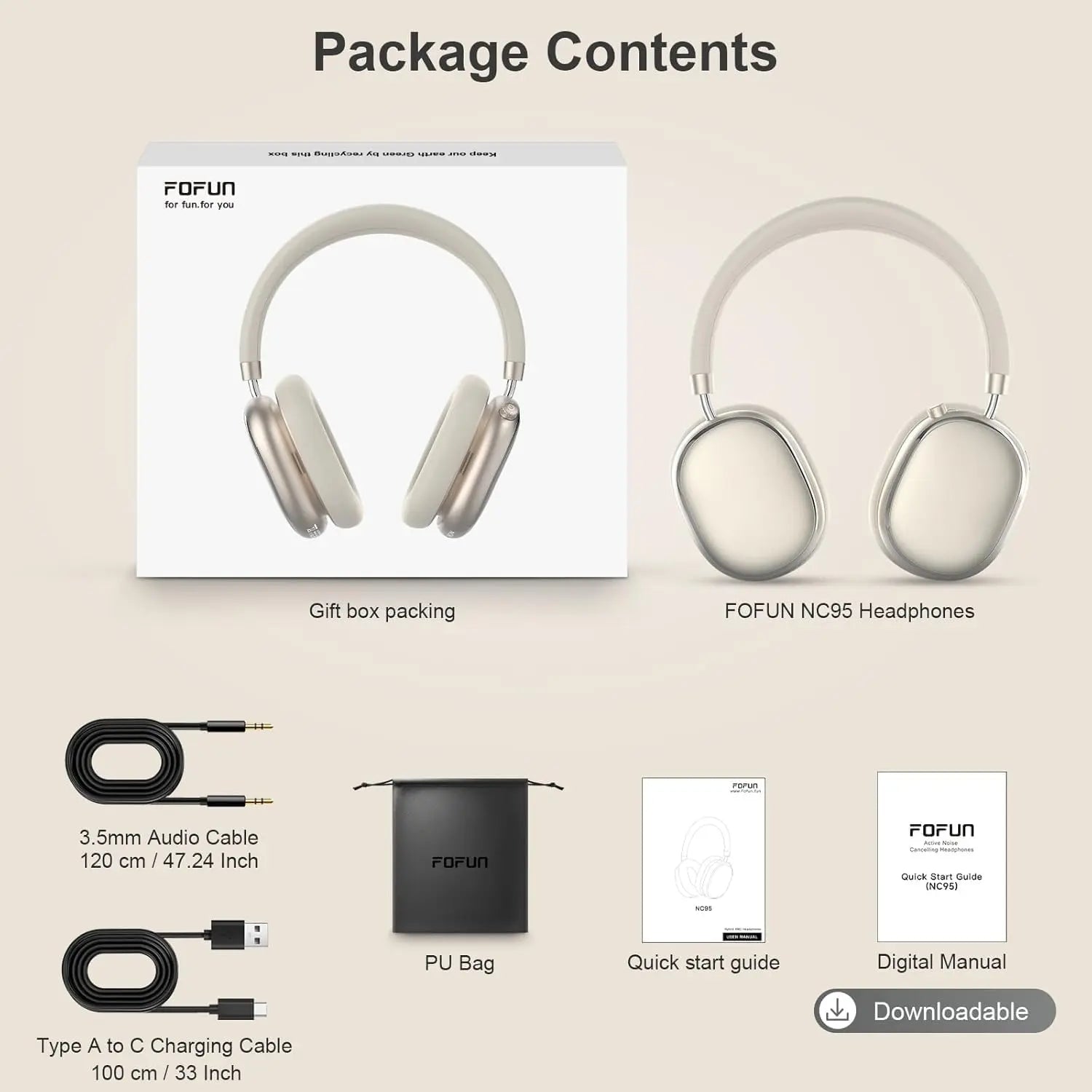 NC95 Hybrid Active Noise Cancelling Headphones with Knob Control, 65H Playtime Over Ear Headphones Wireless Bluetooth 6.0, App Control, Hi-Res Audio, Comfort Fit, Clear Calls for Travel/Workout