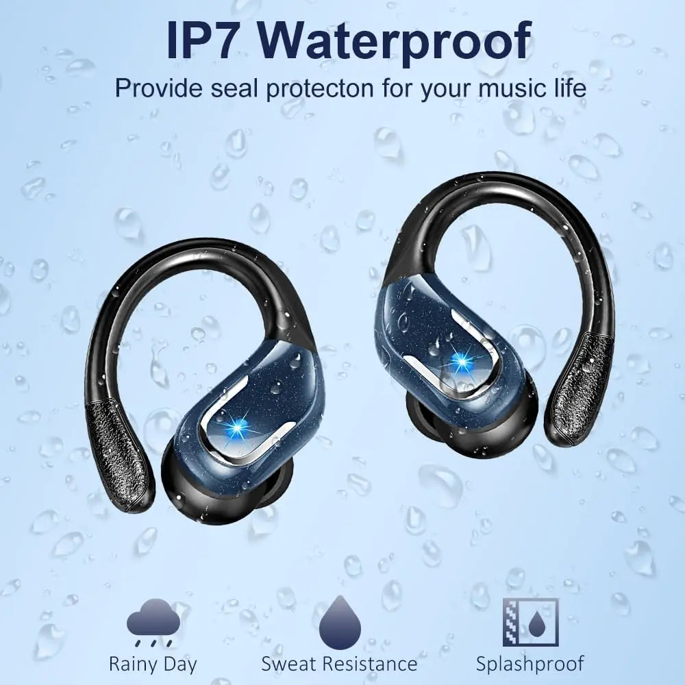 Wireless Earbuds, Bluetooth 5.3 Headphones with 4 ENC Noise Cancelling Mic, 75H Wireless Headphones In Ear Stereo Sound Deep Bass, 2024 Bluetooth Earphones IP7 Waterproof LED Display for Running, Blue