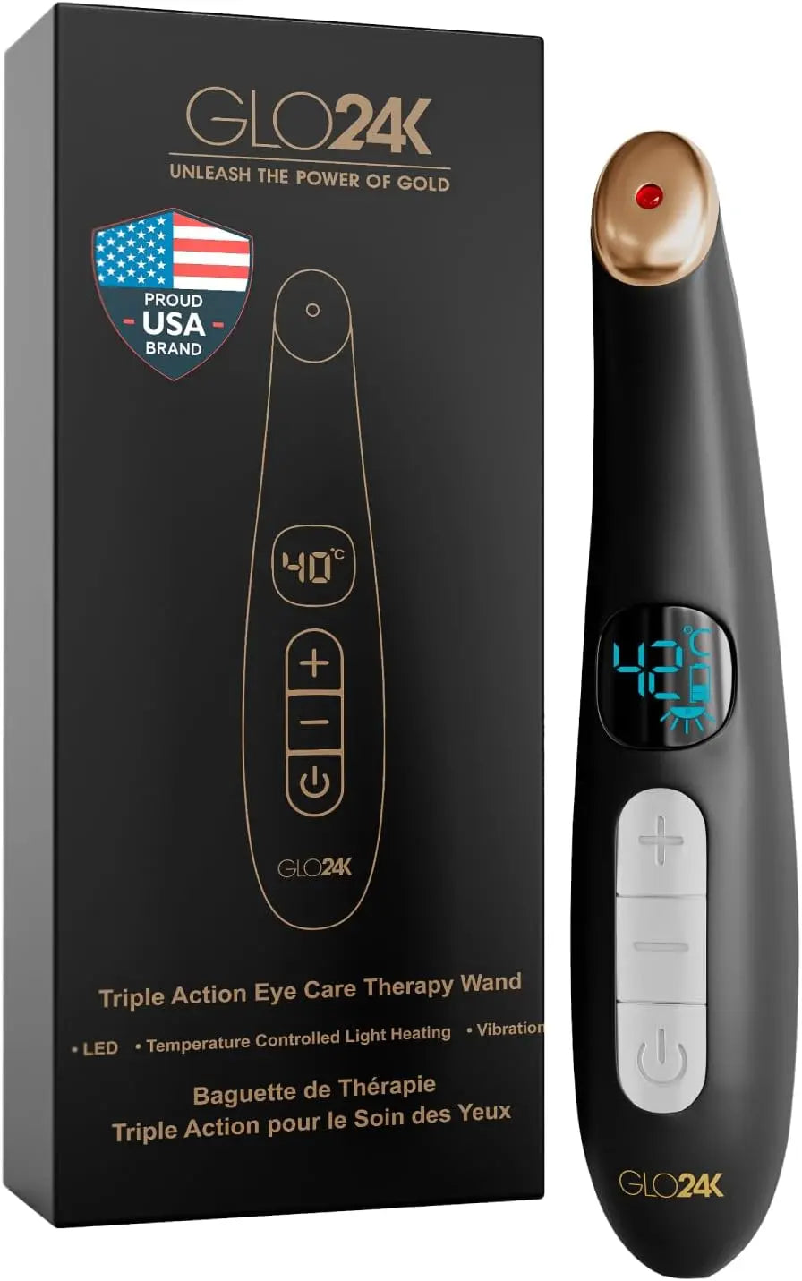GLO24K UNLEASH THE POWER OF GOLD Eye Care Beauty Massager. For Radiant, Beautiful Skin Around Eyes.
