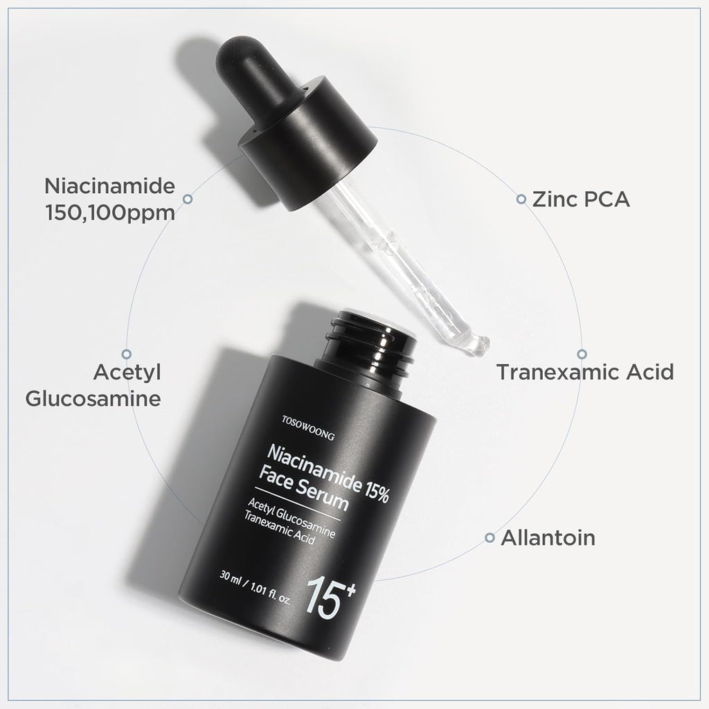 TOSOWOONG Niacinamide 15% Face Serum, 150,100ppm Niacinamide, Tranexamic acid, Supports Even Skin Tone, Glass Skin, Radiant Complexion, Refines Appearance of Pores, Korean Skin Care, 30ml, 1.01 fl.oz