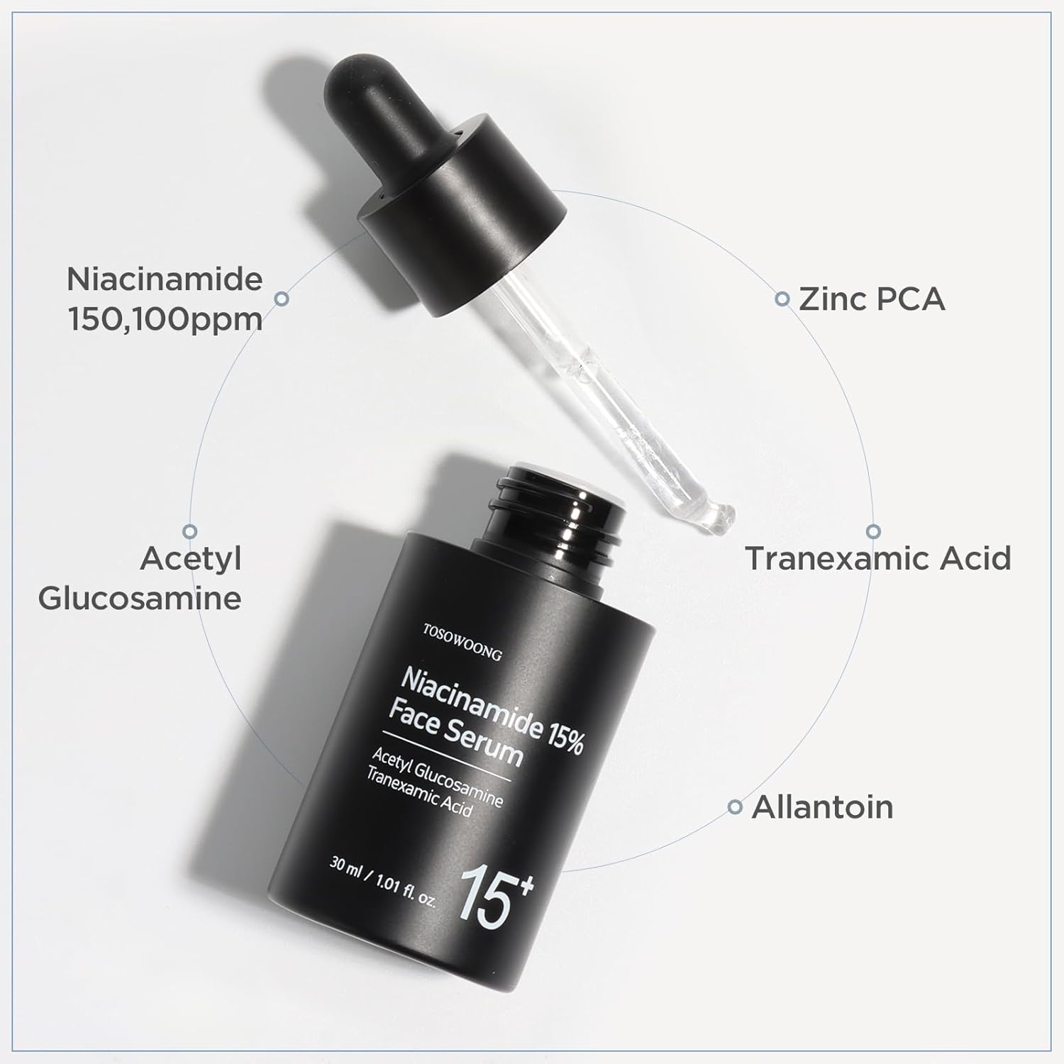 TOSOWOONG Niacinamide 15% Face Serum, 150,100ppm Niacinamide, Tranexamic acid, Supports Even Skin Tone, Glass Skin, Radiant Complexion, Refines Appearance of Pores, Korean Skin Care, 30ml, 1.01 fl.oz