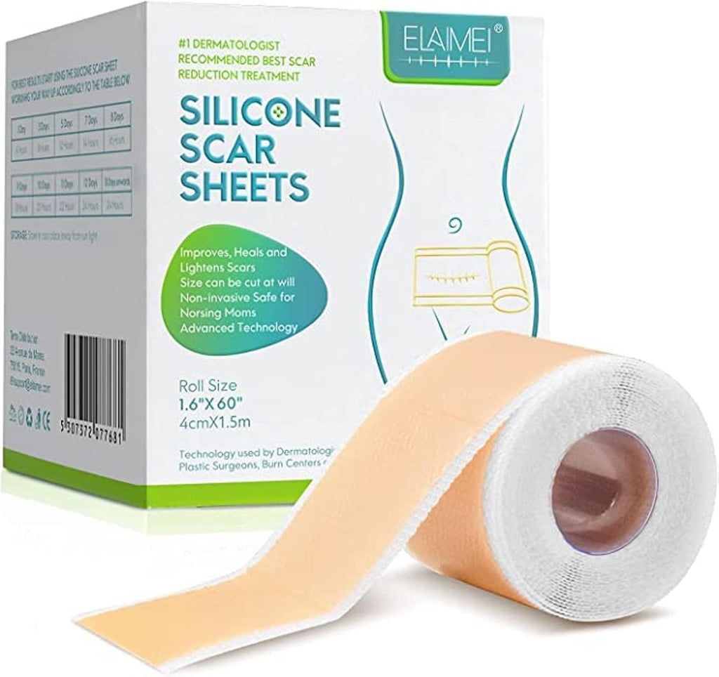 Wifamy Silicone Scar Sheets(1.6'' x 60''Roll-1.5M) - Soft Silicone Gel Scar Tape Painless Silicone Tape Roll - Effective Silicone Scar Removal Strips Sheets for C-Section & Keloid Surgery, Burn, Acne