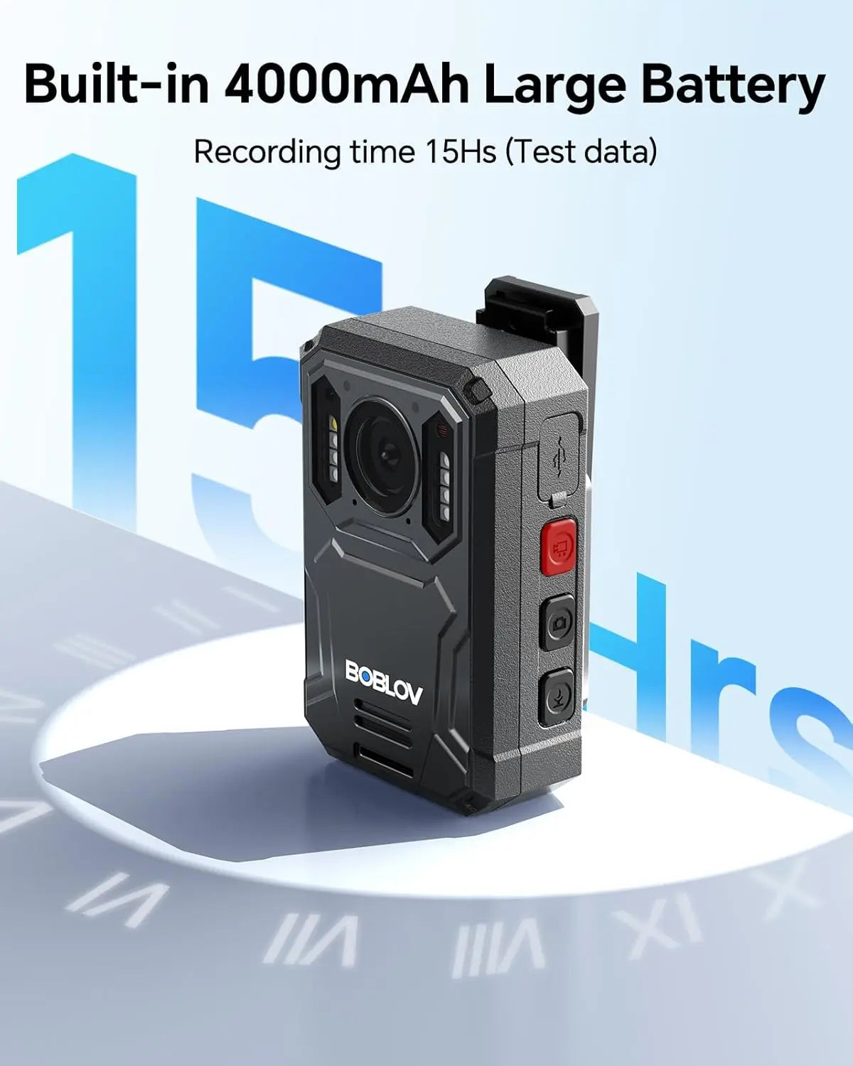 BOBLOV KJ23Pro 2K Body Camera, 128GB Body Worn Camera with Night Vision, 4000mAh Battery for 15 Hours Continuous Recording, with Car Suction for Dashcams, Law Enforcement, Security, Outdoor Work