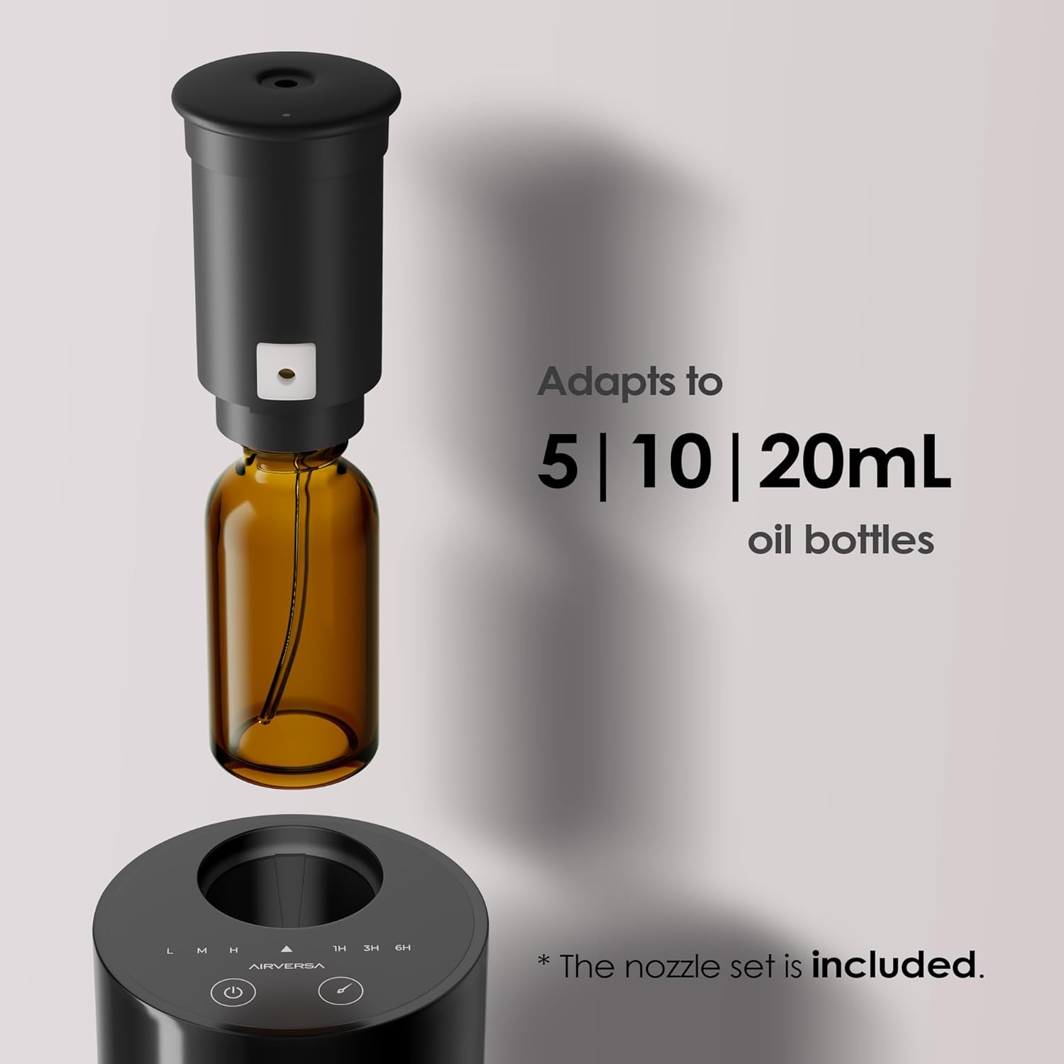 Airversa Water Free Diffuser for Essential Oils Battery Operated Mini Aroma Machine Aromatherapy 4 Timers 3 Steam Levels for Home Car Office AN6 Black