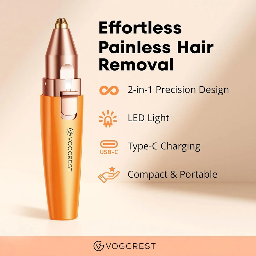 VG VOGCREST Facial Hair Removal: 2-in-1 Electric Eyebrow Trimmer for Women - Rechargeable USB-C Portable Painless Shaver Hair Remover for Home Travel
