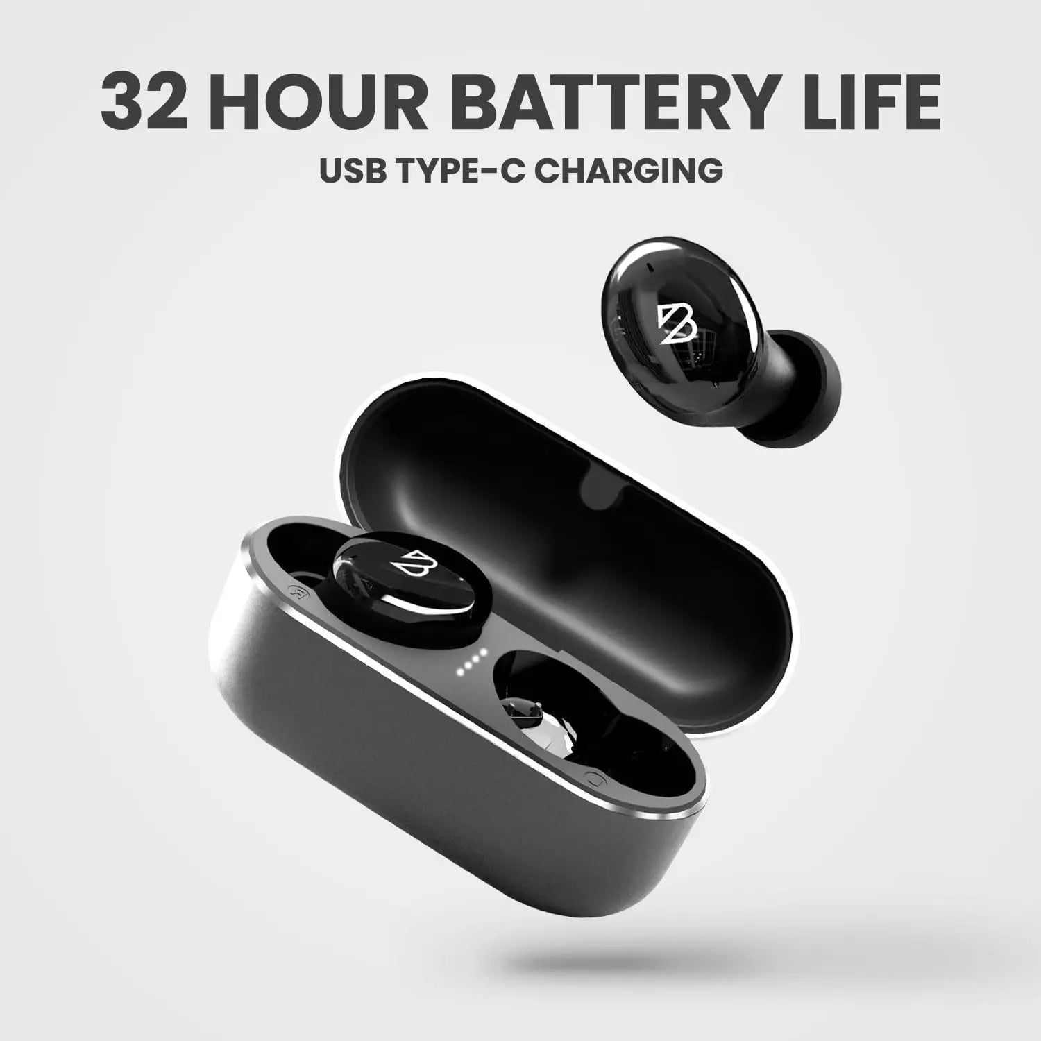 Back Bay Audio Tempo 30 Wireless Earbuds for Small Ears, Black Bluetooth 5.0 In-Ear Earbuds with 32 Hours Battery Life, IPX7 Waterproof, Extra Bass Mode, Dual Microphones