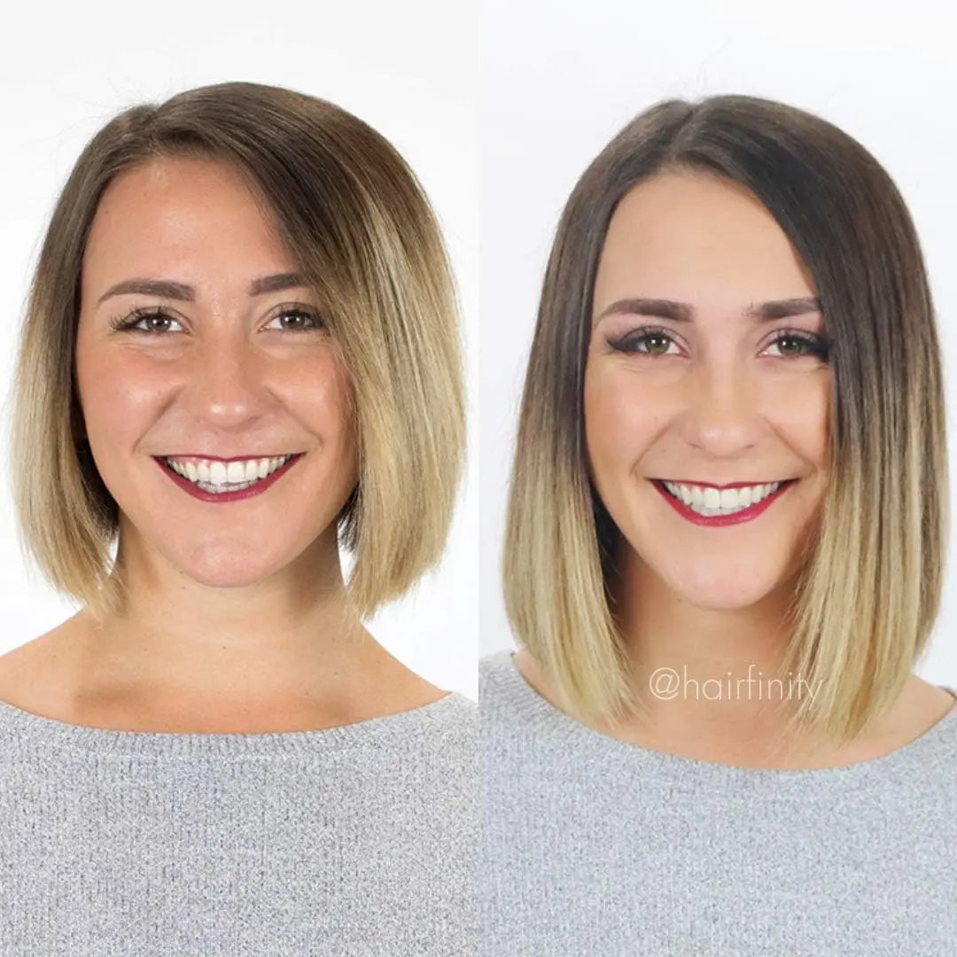 Ombre hair before and after results from Hairfinity biotin amino acid vitamin supplement