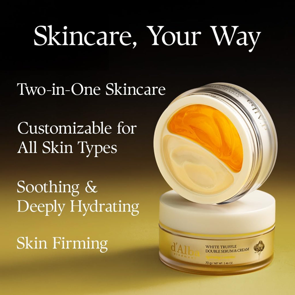 d'alba Piedmont| Italian White Truffle Double Serum & Cream, Customizable 2-in-1 intensive skin care, cream for elasticity and brightness, vegan cream for dry, sensitive skin (70g)