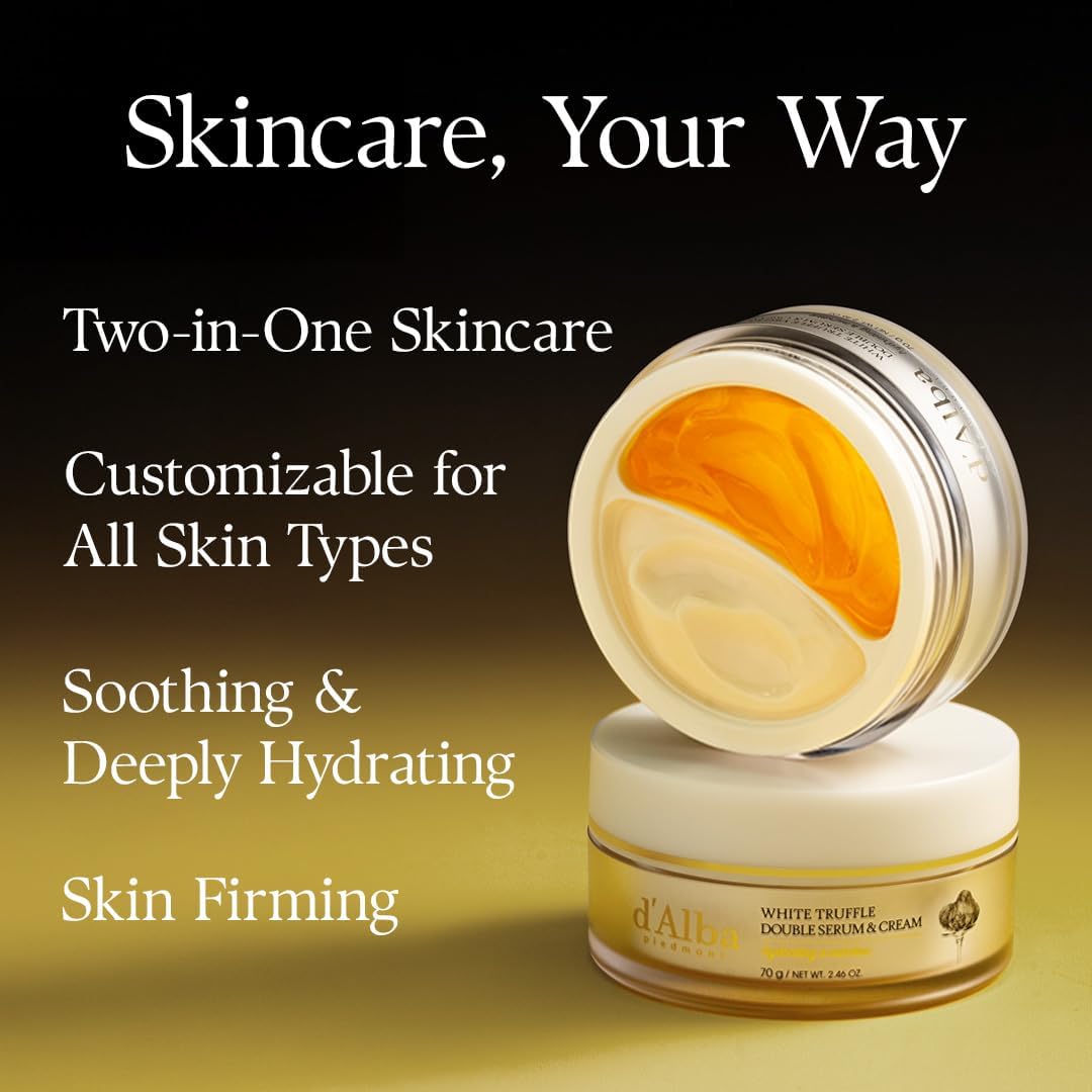 d'alba Piedmont| Italian White Truffle Double Serum & Cream, Customizable 2-in-1 intensive skin care, cream for elasticity and brightness, vegan cream for dry, sensitive skin (70g)