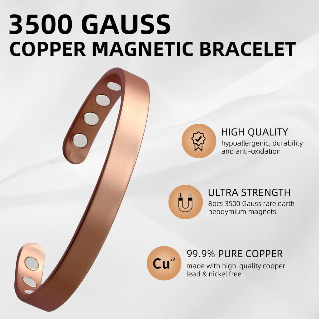 Copper Bracelet for Men and Women 99.9% Pure Copper Bangle 6.8" Adjustable for Arthritis with 8 Magnets for Effective Joint Pain Relief, Arthritis, RSI, Carpal Tunnel