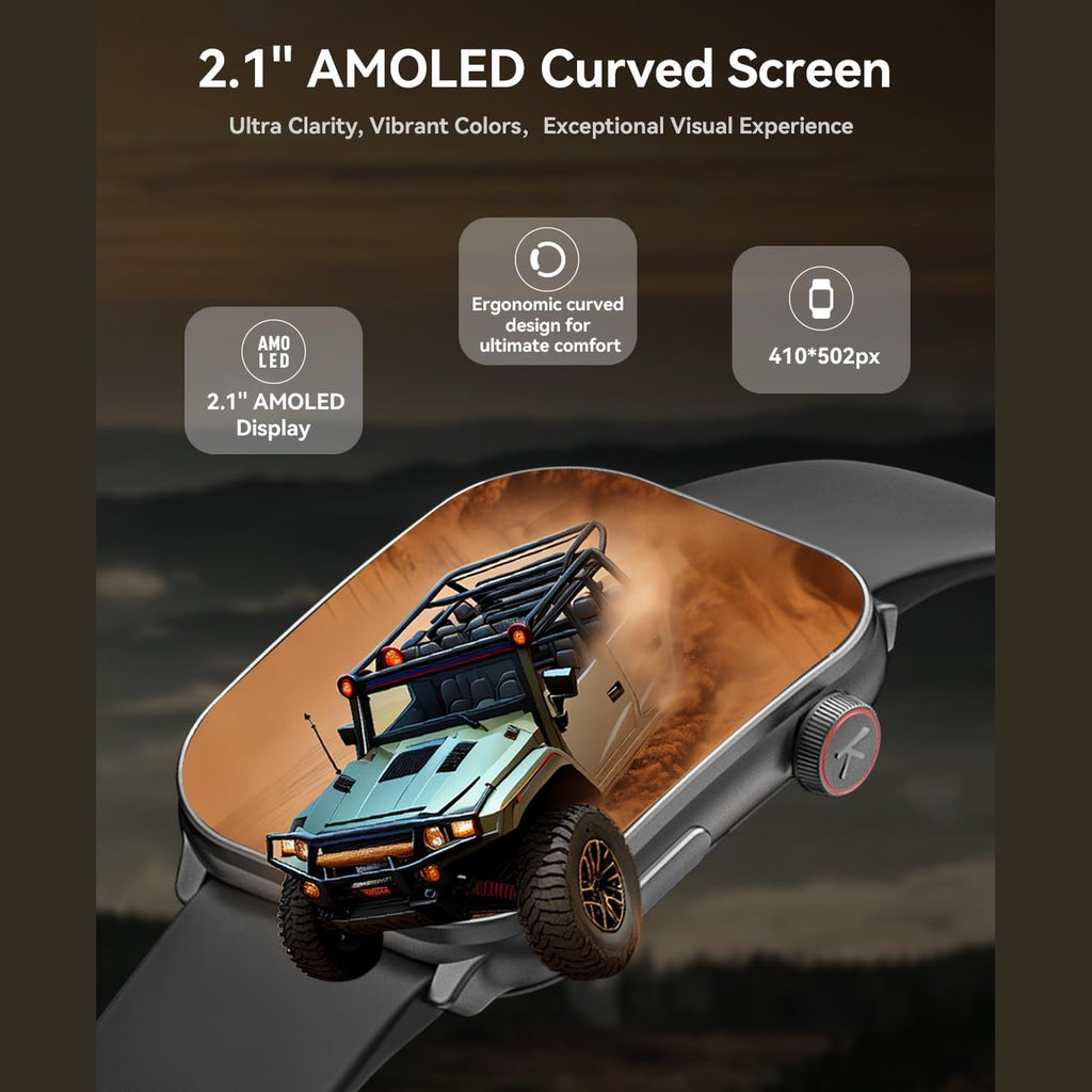 Smart Watch (Answer/Make Call), 2.1" Curved AMOLED Screen Smartwatch for Men Women, 100+ Sport Modes Fitness Tracker, Heart Rate Sleep SpO2 Monitor, IP68 Activity Trackers, Android and iOS Compatible
