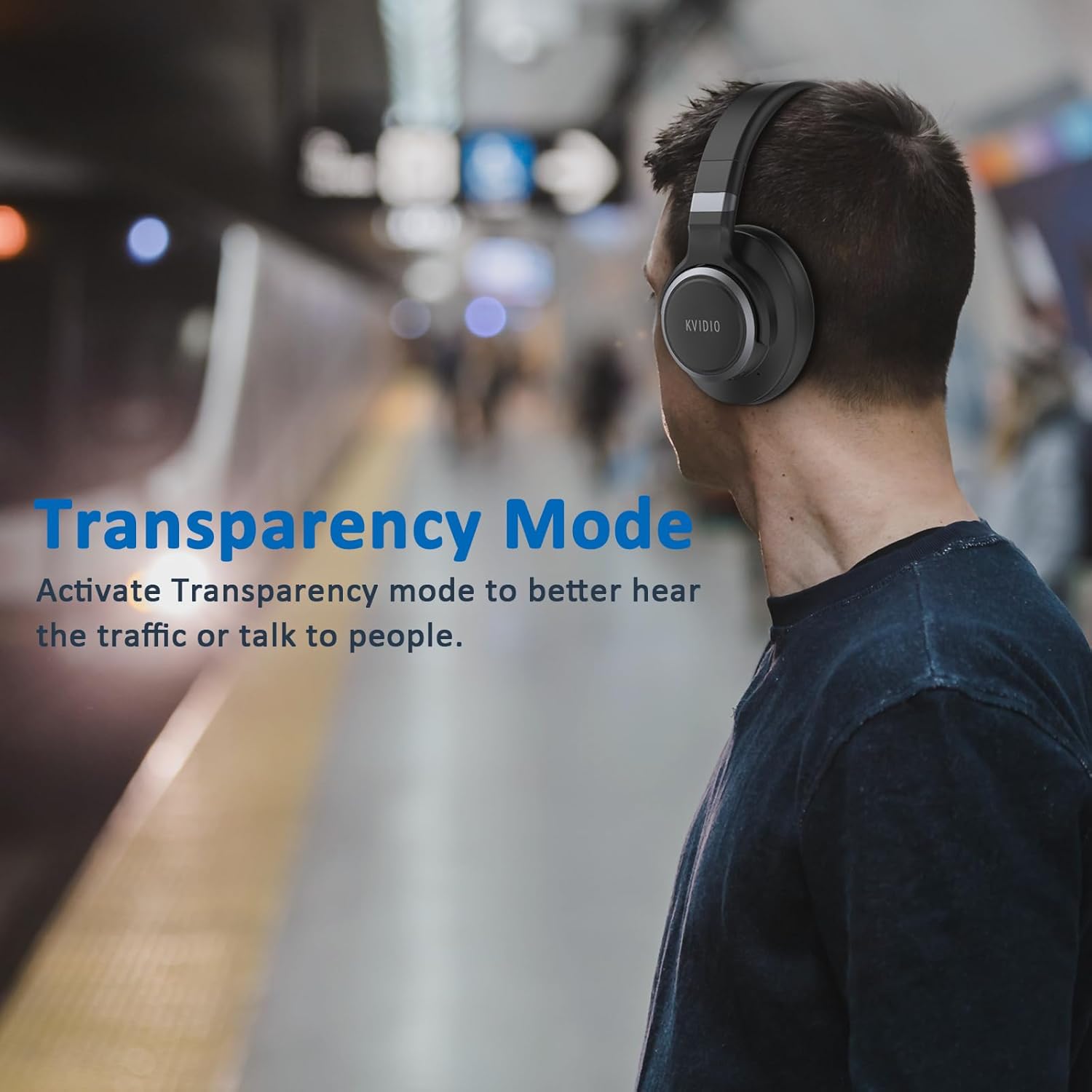 KVIDIO Active Noise Cancelling Headphones, 65 Hours Playtime Bluetooth Headphones with Microphone, Transparency Mode, Deep Bass and Hi-Fi Stereo Sound (Black)