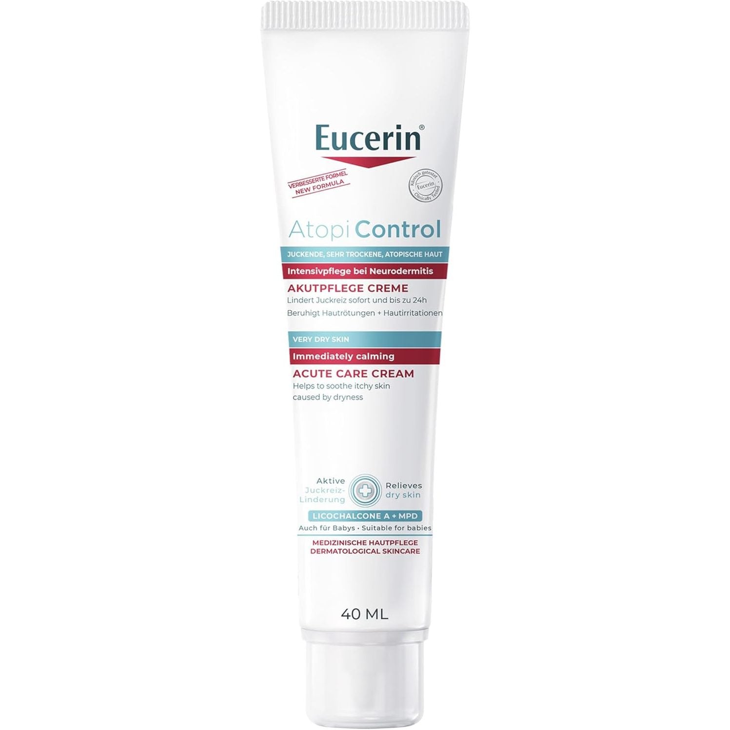 Eucerin AtopiControl Acute Care Body Cream with Ceramides, Relieves Locatized Irritation & Itch, Intensive Care for Dry, Atopic and Sensitive Skin, Fragrance and Paraben-Free, 40ml