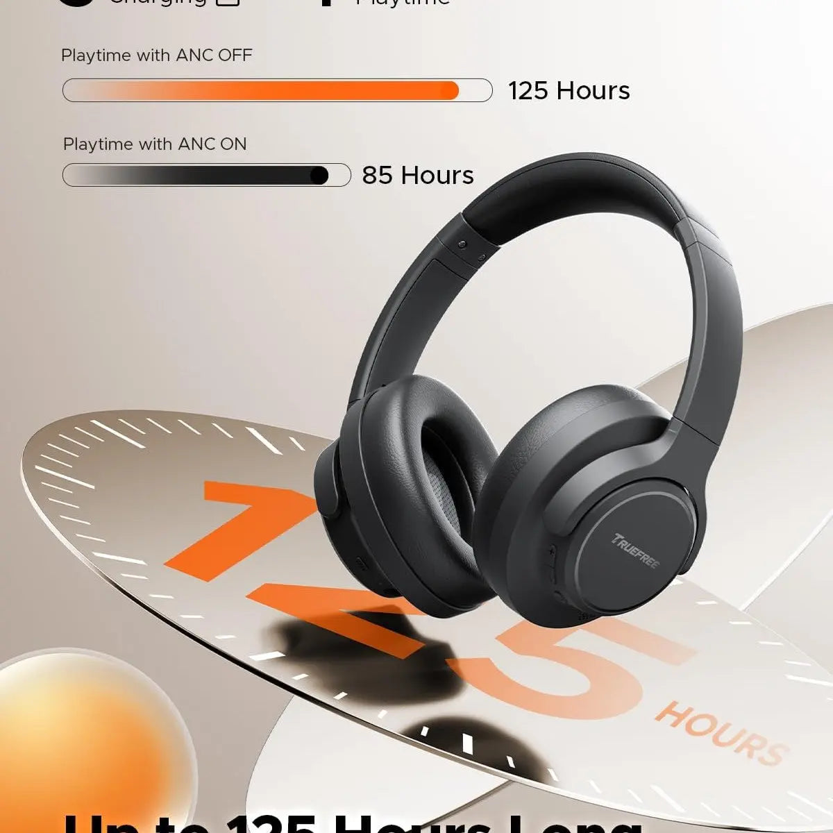 TRUEFREE Over Ear Wireless Headphones, Bluetooth 6.0 Hybrid Active Noise Cancelling Headphones, 125H Playtime, 40mm Driver, Deep Bass, Transparency Mode, Multipoint Connection & App Customize EQ