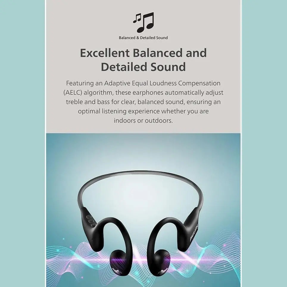 PHILIPS Open-ear wireless sports headphones | True Wireless Headphones | Powerful Bass with 6 mm Driver | AI Mic | 15-Hour Battery Life | Ergonomic Design for Comfort