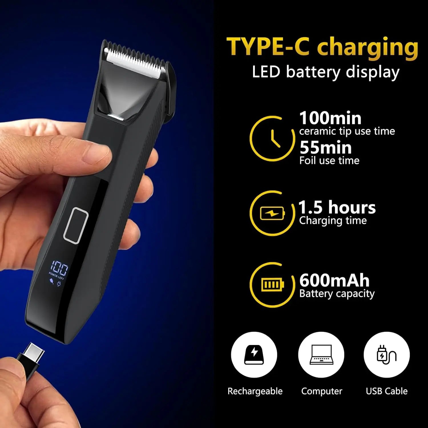 Manscape Ball Trimmer for Men, 2-in-1 Body Hair Trimmer and Groin Hair Shaver -Dual-Head Trimmer for No-Nick Shaving, Smooth Grooming, Lightweight with Travel Lock, IPX7 Waterproof, LED Display