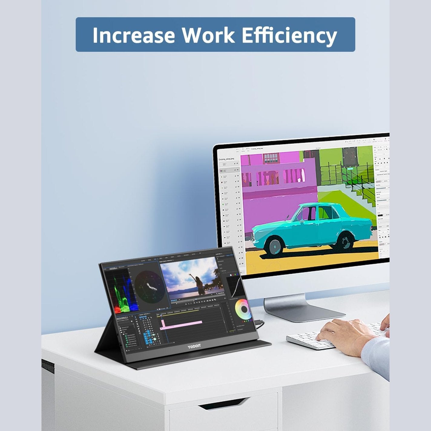 Yodoit Portable Monitor for Laptop 1920×1080 15.6" FHD Travel Monitor Screen IPS Display with USB Type C Port and Built-in Speakers with Cover Monitor Compatible with PC, MacBook, Xbox (Black)