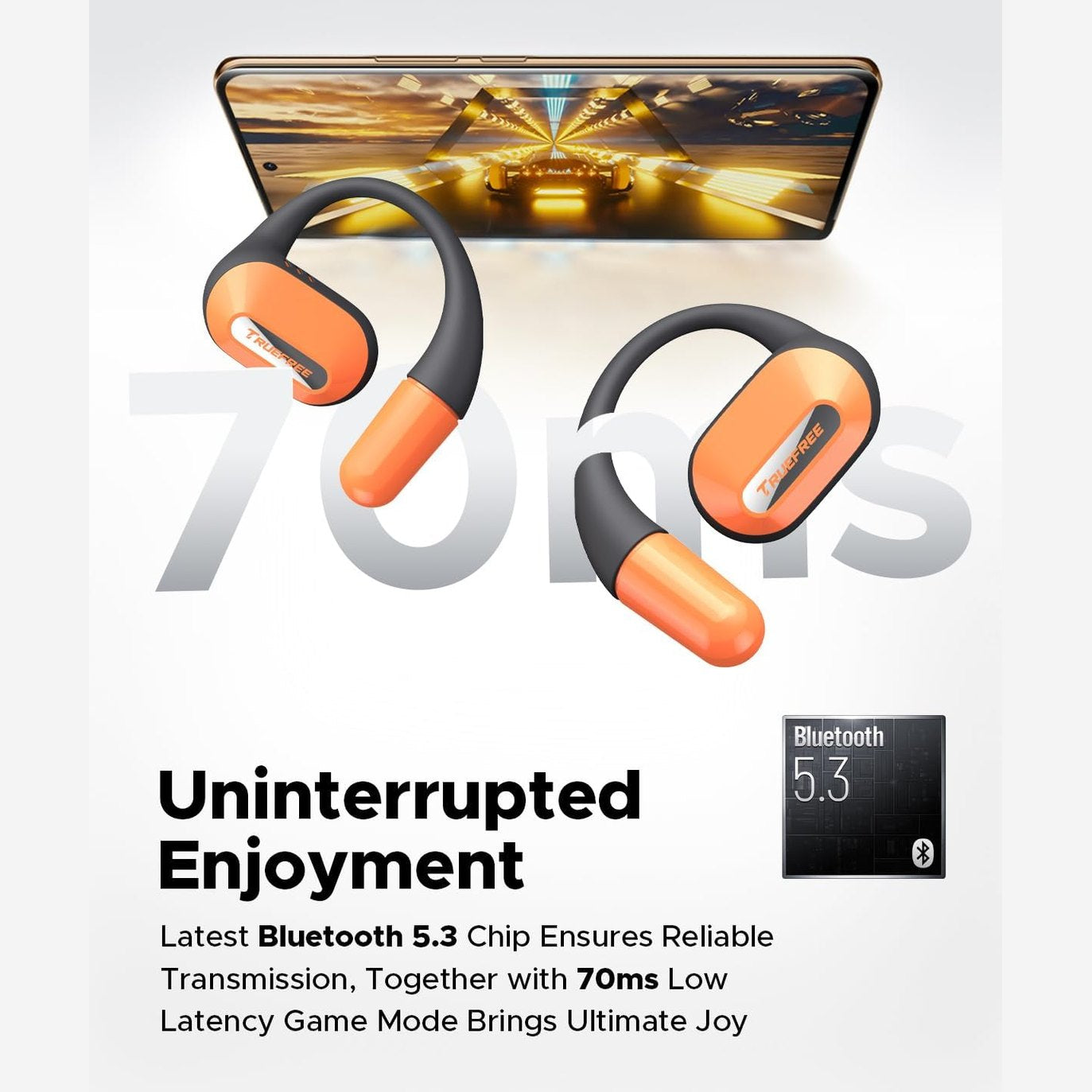 truefree O2 Open Ear Headphones with Directional Acoustics, Ultra-Light Weight, IPX5 Waterproof, 22H Playtime, Multipoint Connection, App Control, Bluetooth 5.3 Wireless Earbuds for Workouts