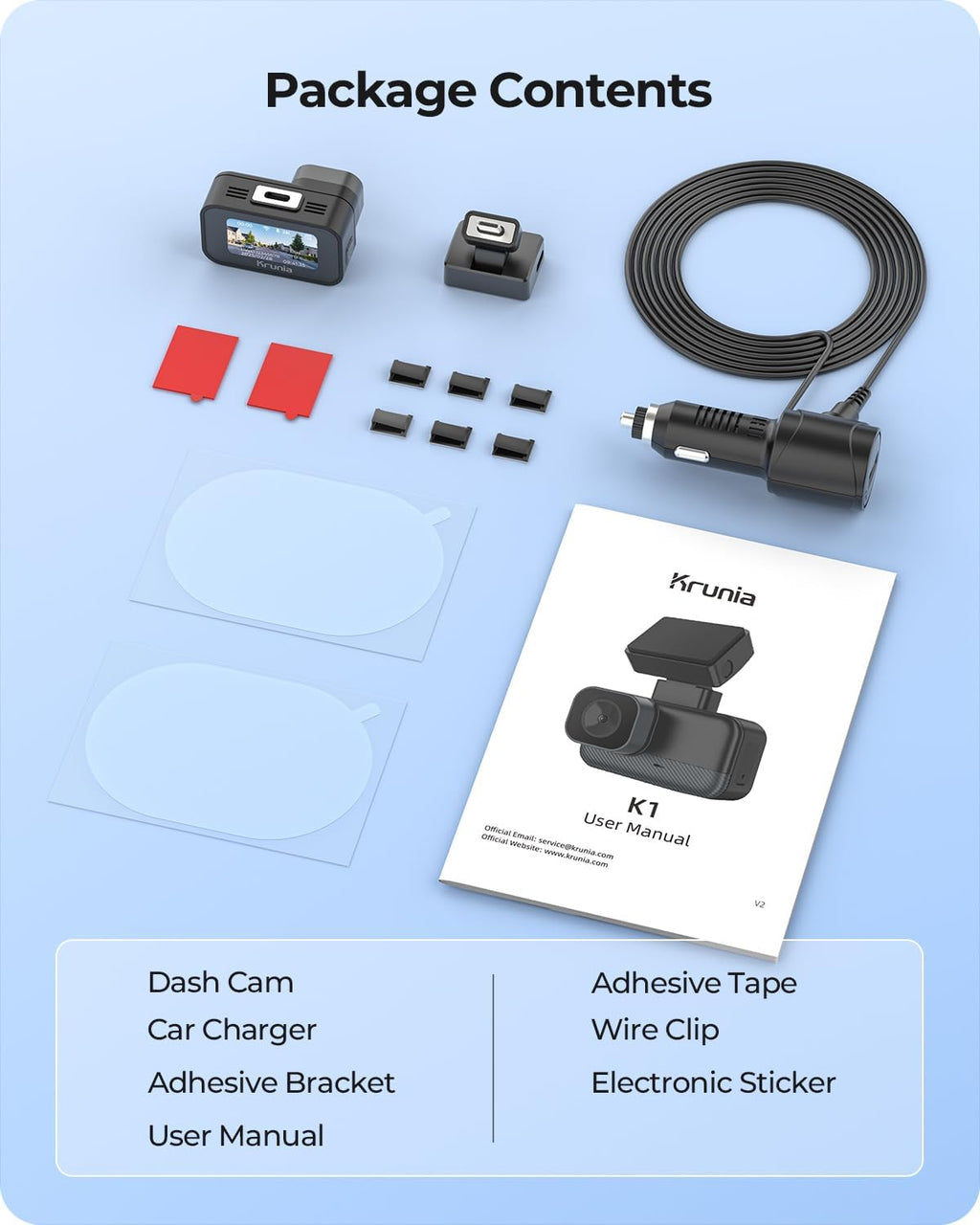 Krunia 2K WiFi Mini Dash Cam Car, Front Camera with App, CPL Support, External GPS, WDR Night Vision, 24 Hours Parking Monitoring, Magnetic Holder, Super Capacitor, 170° Wide Angle Camera