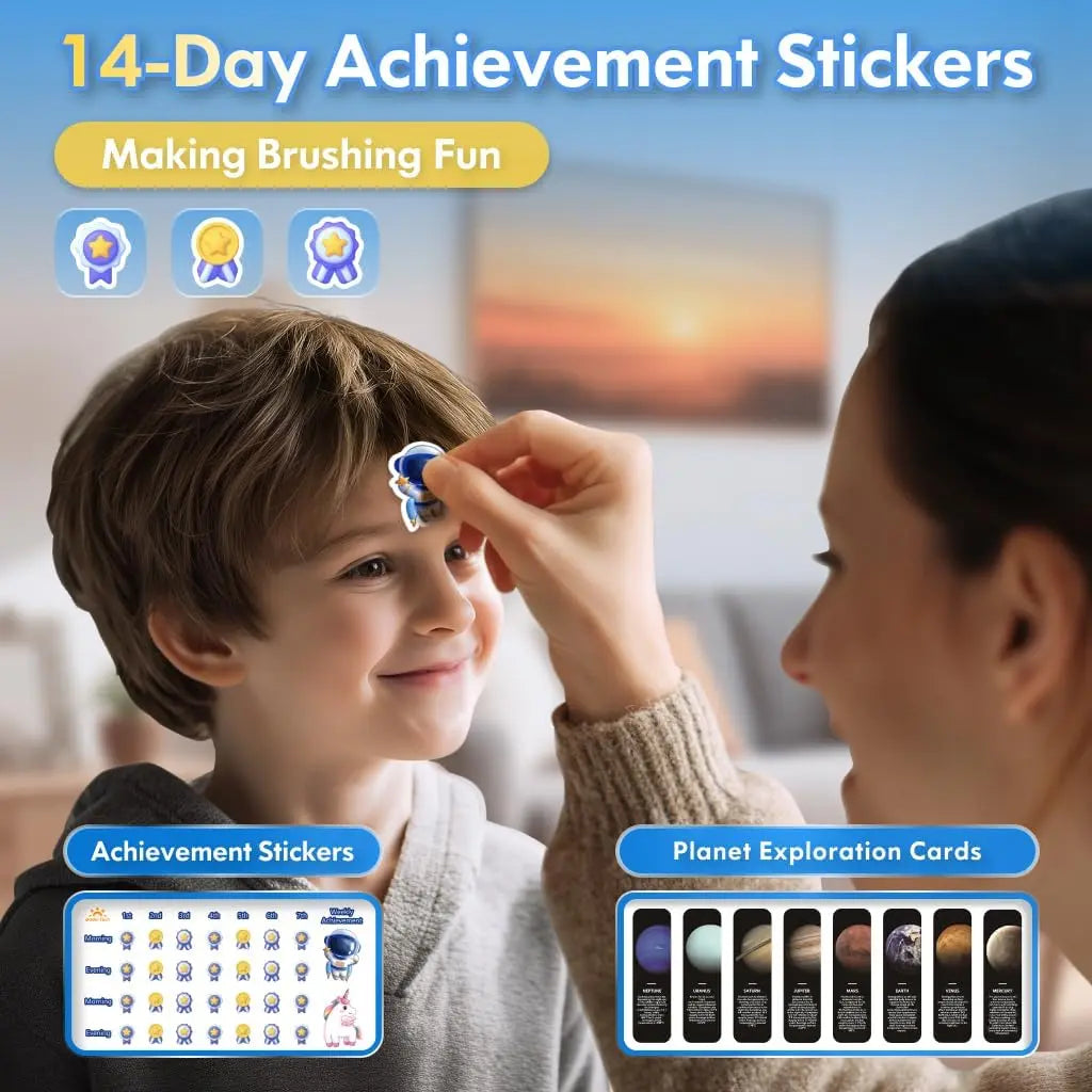 DADA-TECH Kids Electric Toothbrush Rechargeable, Soft Unicorn Tooth Brush with Timer Powered by Sonic Technology for Children Boys and Girls Age 3+, Waterproof and 3 Modes (Astronaut Black)