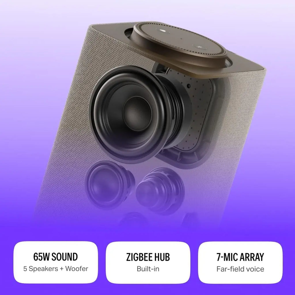 Yango Yasmina Max AI Smart Speaker, Arabic Khaleeji & English, 65W Ultimate Sound, Quran, Zigbee Smart Home Hub, Routine Helper for Luxury Homes & Families, Beige