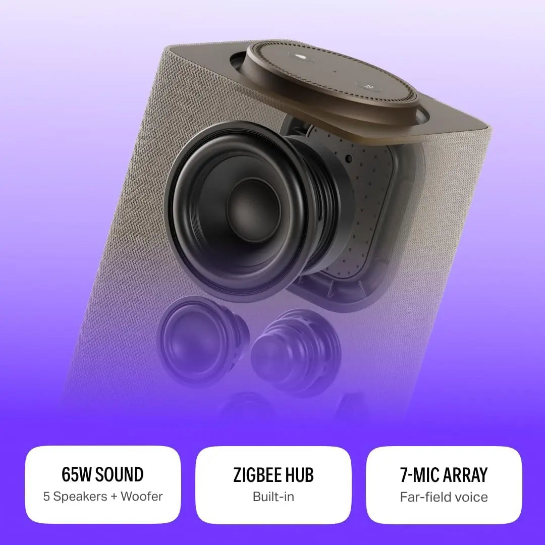 Yango Yasmina Max AI Smart Speaker, Arabic Khaleeji & English, 65W Ultimate Sound, Quran, Zigbee Smart Home Hub, Routine Helper for Luxury Homes & Families, Beige