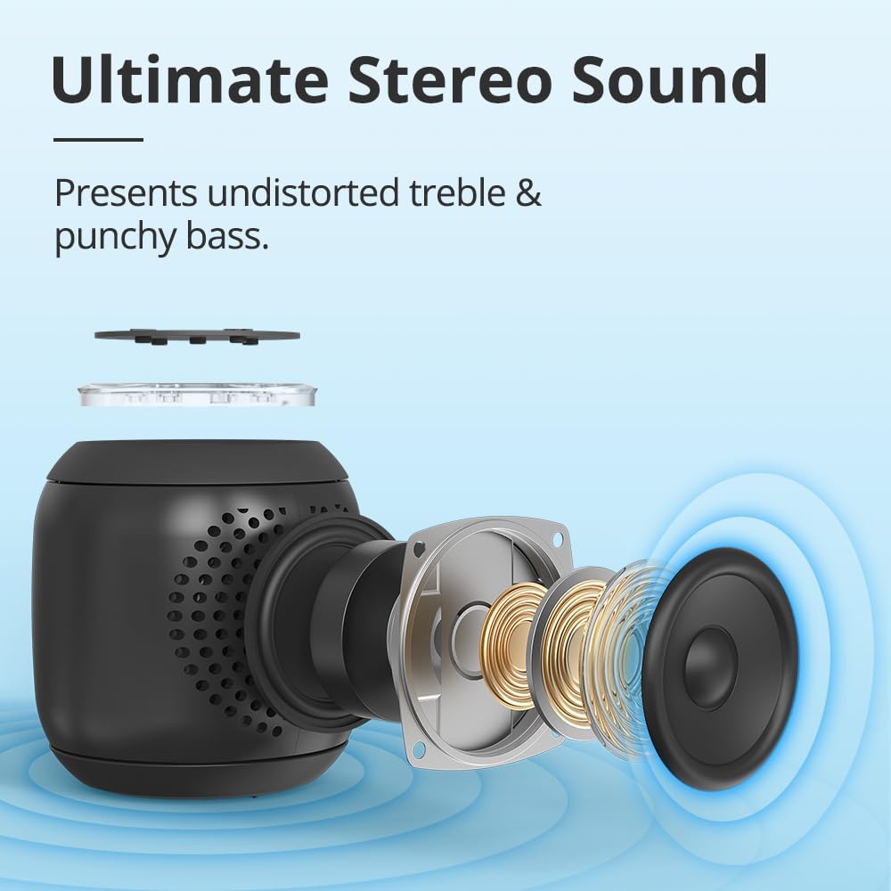 Tronsmart Bluetooth Speaker T7 Mini 15W, Portable Wireless Speaker with LED Lights Stereo Sound IPX7, AUX, Micro SD, TF Card