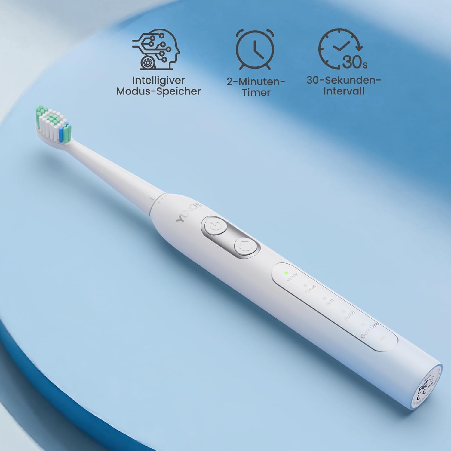 YUNCHI C2 Electric Toothbrush with 40000 VPM, Sonic Toothbrush for Adults and Children, USB-C Charge, 30 Days Battery Life, 5 Cleaning Modes, 2 Minute Timer, 8 Brush Heads, Travel Case, Light Blue and