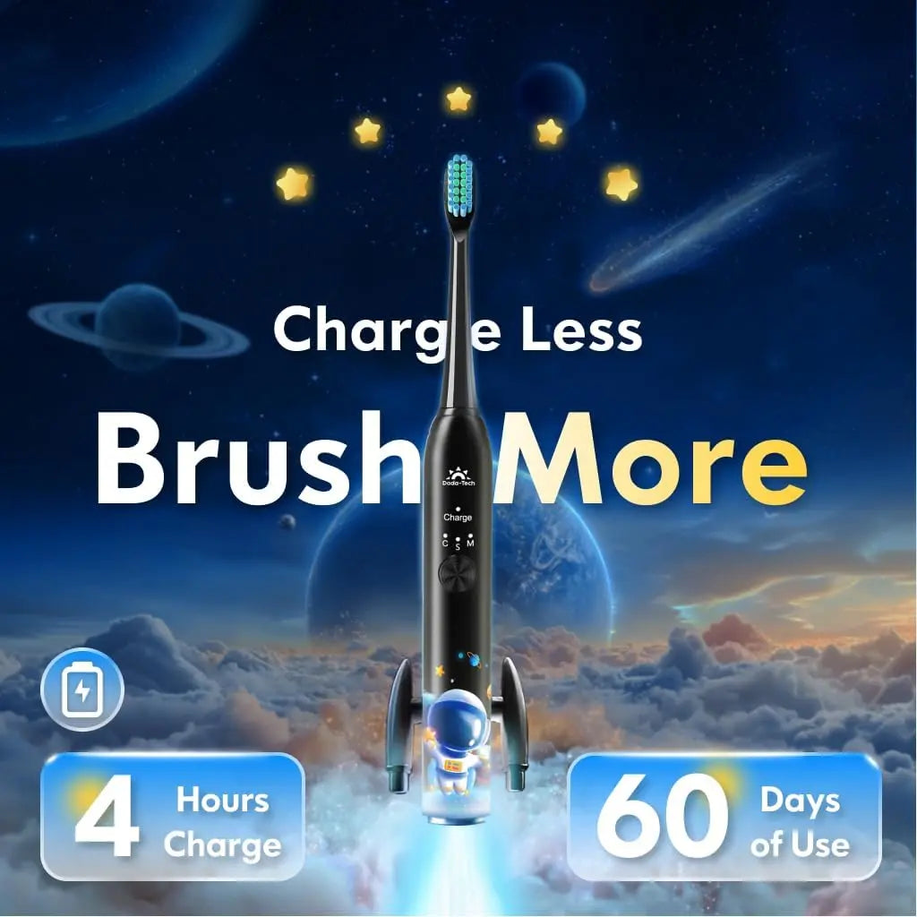 DADA-TECH Kids Electric Toothbrush Rechargeable, Soft Unicorn Tooth Brush with Timer Powered by Sonic Technology for Children Boys and Girls Age 3+, Waterproof and 3 Modes (Astronaut Black)