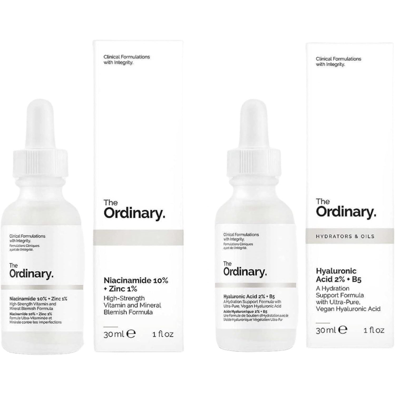 The Ordinary Hyaluronic Acid with 2% + B5 (30 ml) and Niacinamide 10% + Zinc 1% (30 ml) Bundle Face Care Set