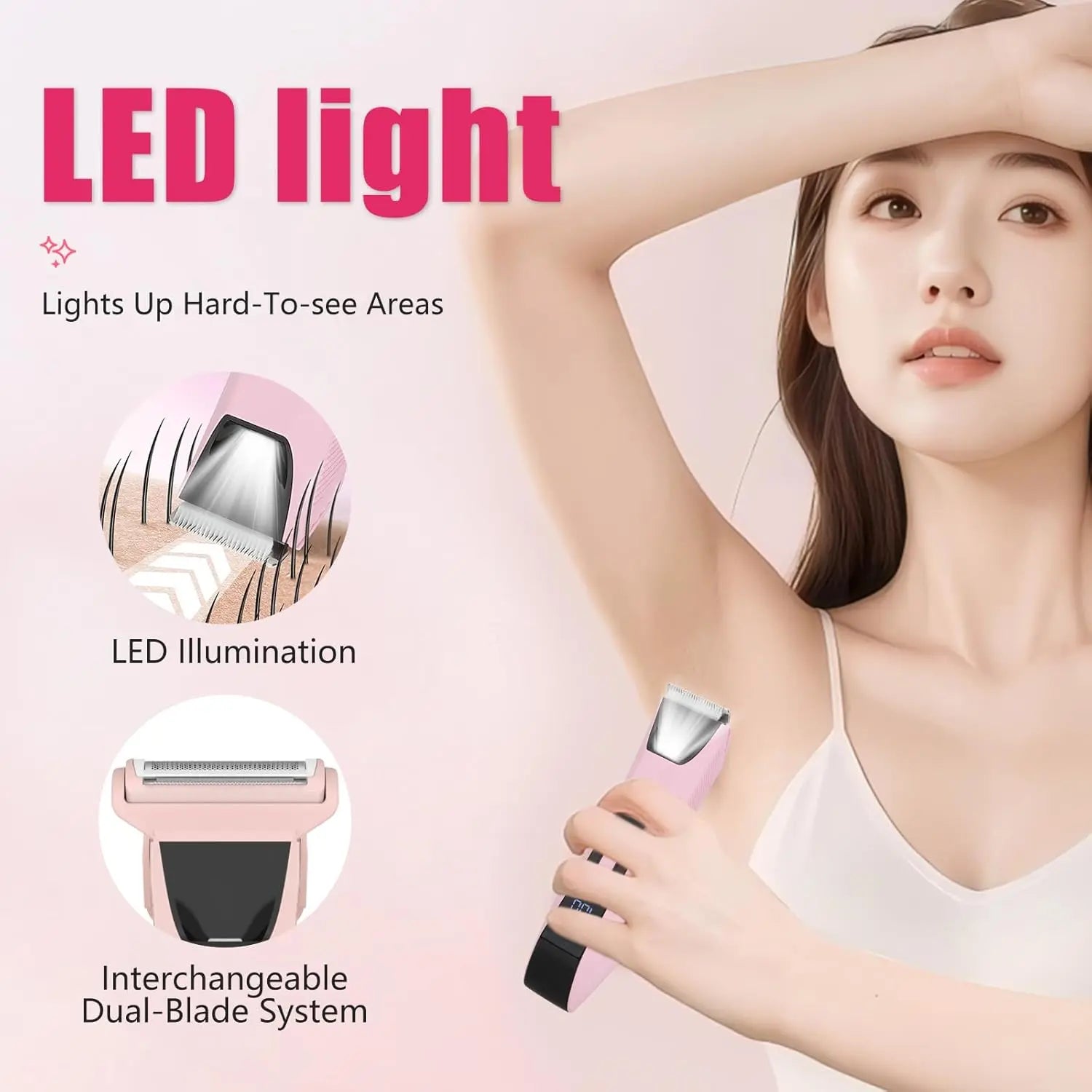 2-in-1 Bikini Trimmer for Women - Electric Razor & Pubic Hair Shaver with LED Light & Display, IPX7 Waterproof, USB-C Fast Charge, Travel Lock, Ceramic Blades for Body/Underarm/Leg, Painless Grooming