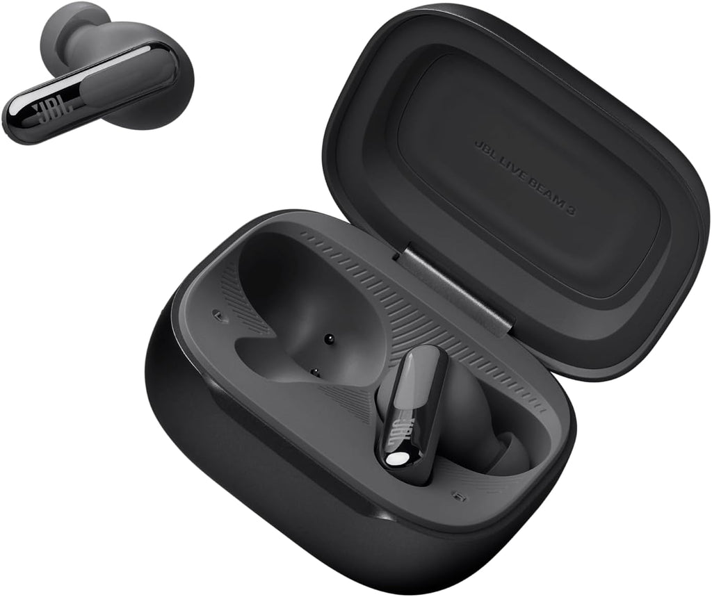 JBL Live Beam 3 Wireless Earbud Headphones with Bluetooth, 48 Hours Battery Life, True Adaptive Noise Cancelling and High Resolution JBL Signature Sound, IP55 Waterproof, with Earplugs, Black