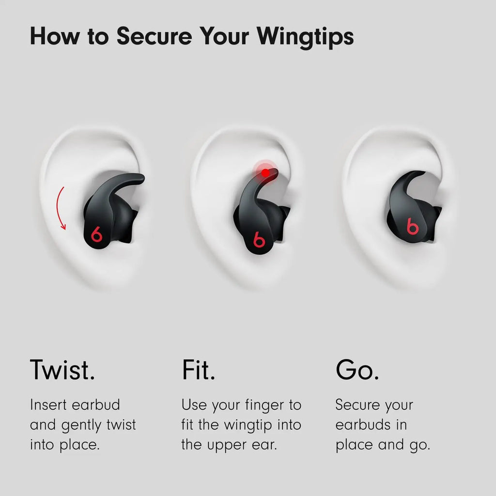 Beats Fit Pro wingtip fit guide showing twist secure method
