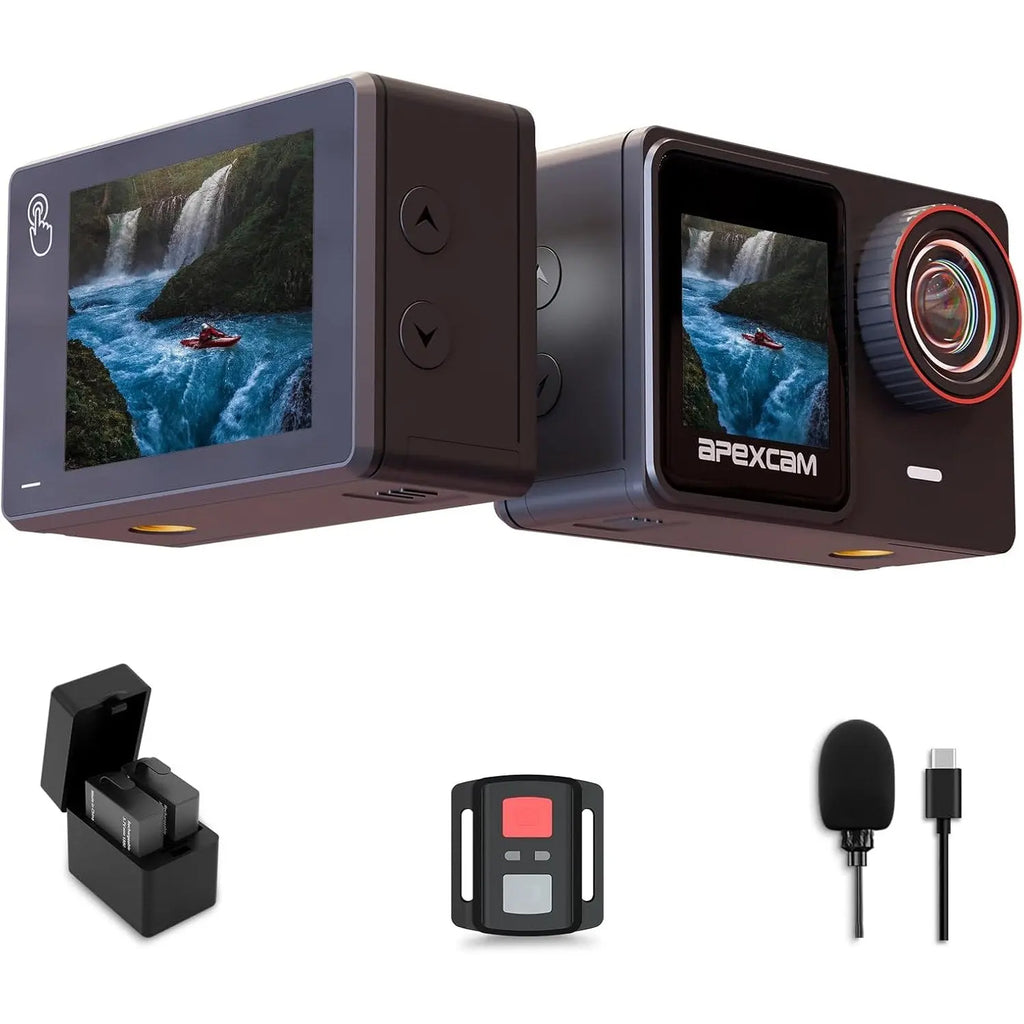 Apexcam 4K 60FPS Dual Screen Action Camera HD 48MP Sports Camera Water Resistant 40M Underwater Camera WiFi 170° Wide Angle