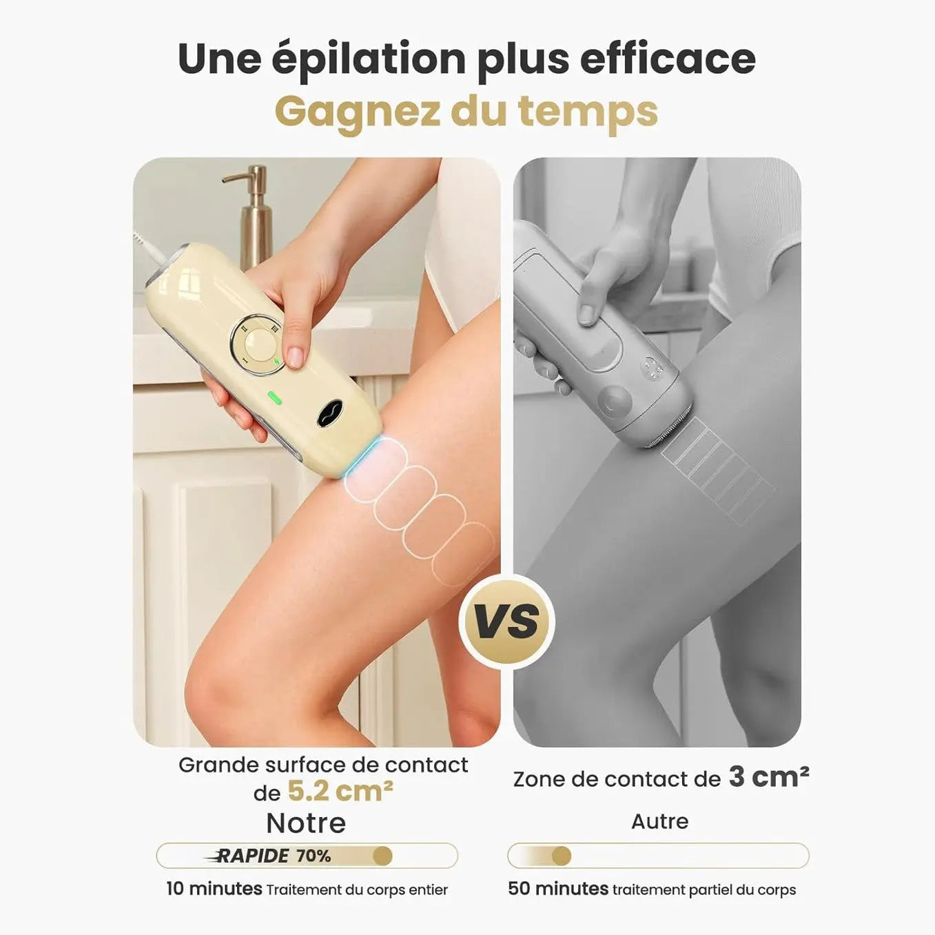 IPL device 5.2cm² large contact area vs smaller head comparison