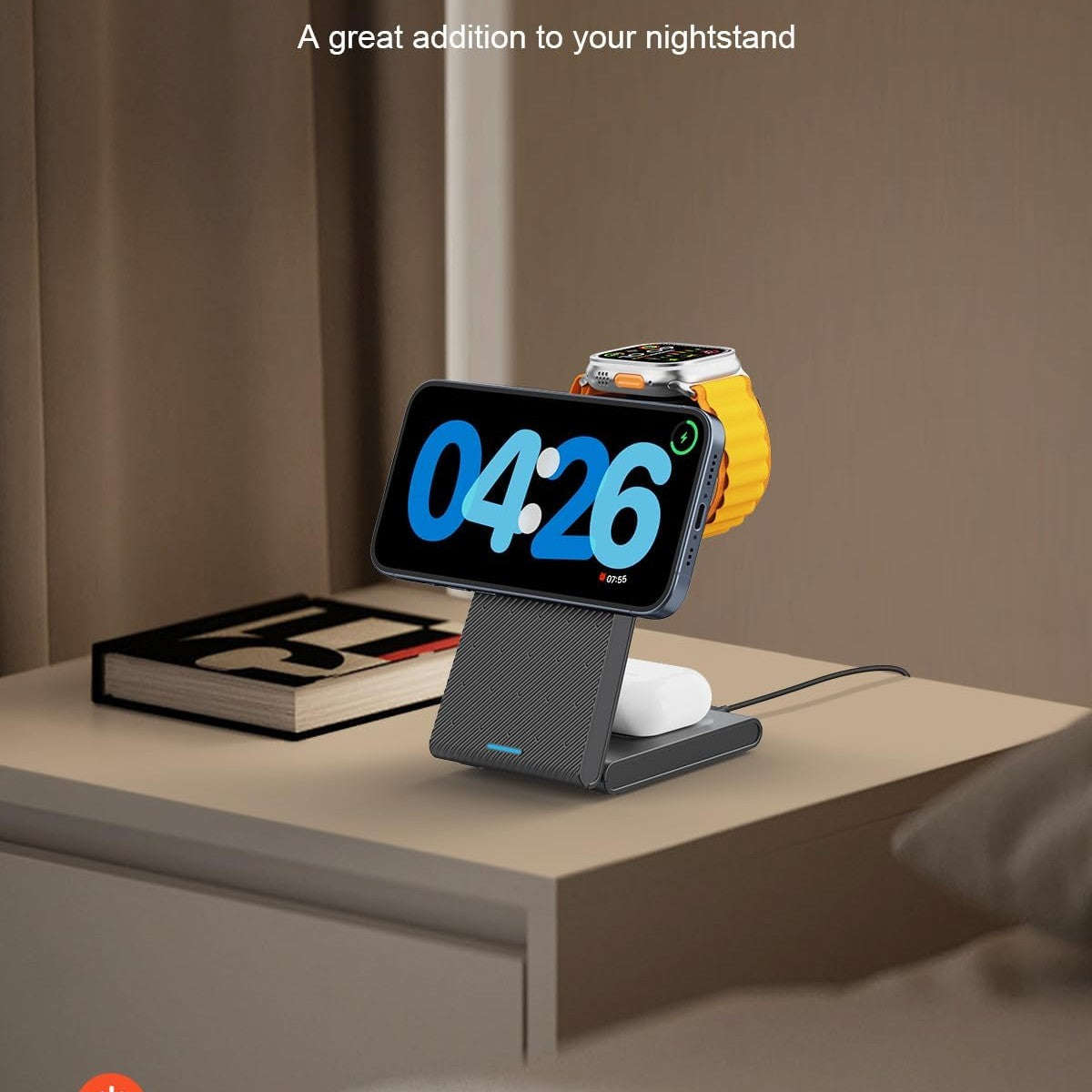 3 in 1 Wireless Charging Station, Foldable Magnetic Charger Stand for Multiple Devices, Wireless Charger for iPhone 16/15/14/13/12, Apple Watch 9/8/7/6/SE/5/4/3/2, AirPods 4/3/2/Pro