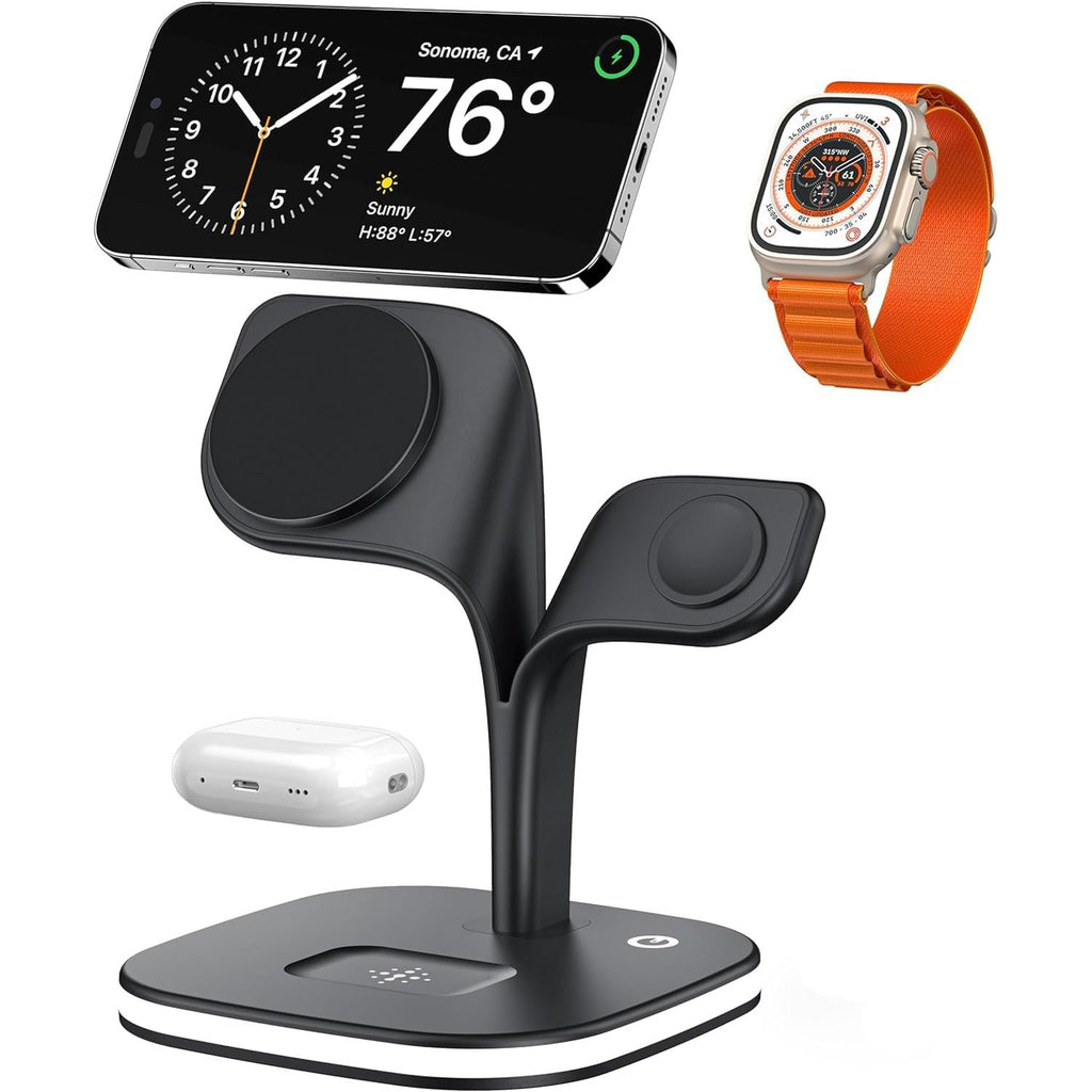 AMROAH 2025 3 in 1 Wireless Charging Station with Fast Charger, Foldable Wireless Charger for Multiple Devices iPhone 16/15/14/13/12 Pro Max Plus Watch 1-9 AirPods Pro Samsung Galaxy (Black)
