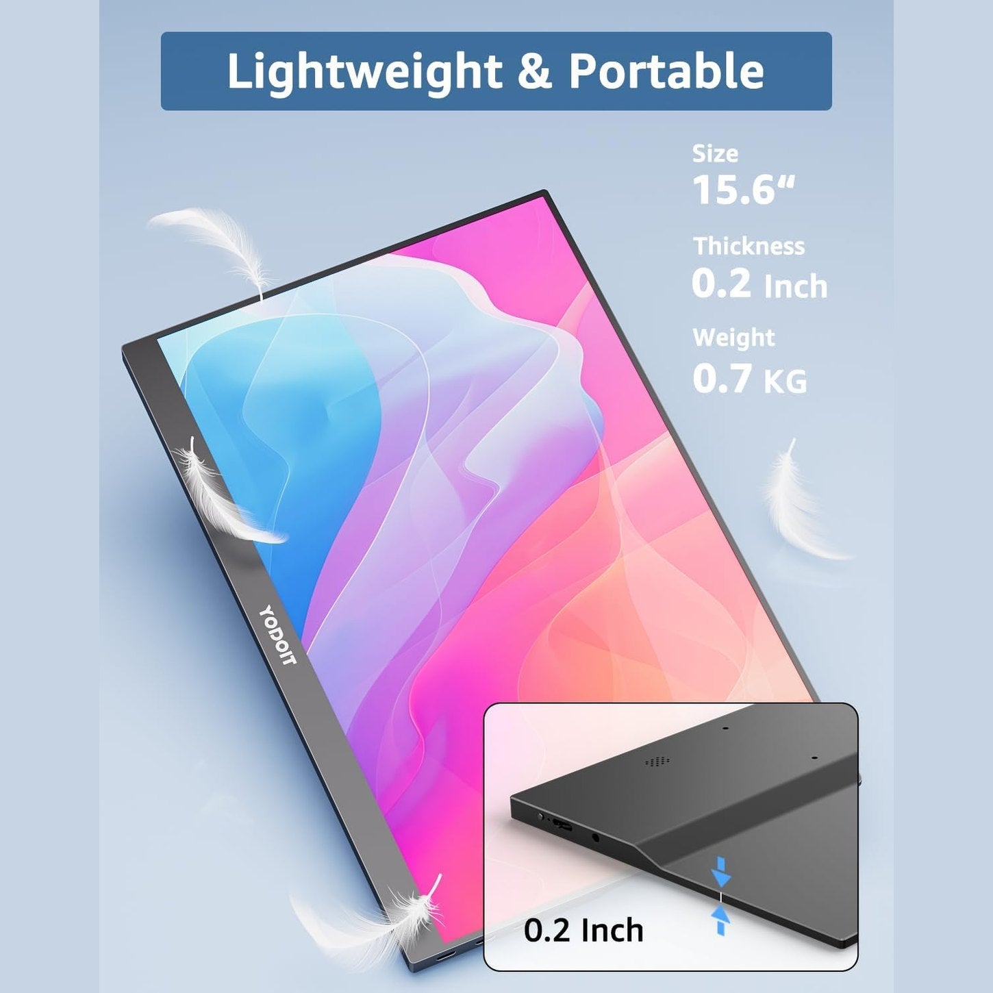 Yodoit Portable Monitor for Laptop 1920×1080 15.6" FHD Travel Monitor Screen IPS Display with USB Type C Port and Built-in Speakers with Cover Monitor Compatible with PC, MacBook, Xbox (Black)