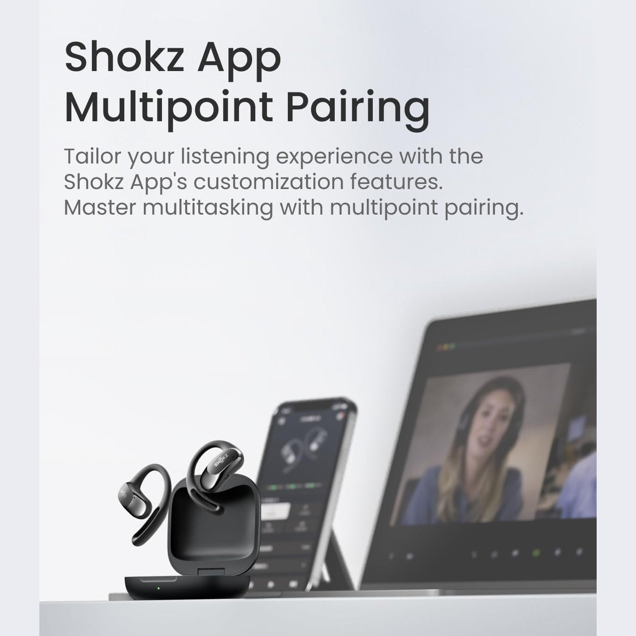 SHOKZ OpenFit Air Open-Ear Headphones, True Wireless Bluetooth Earphones with Microphone, Earbuds with Air Earhook, Fast Charging, 28h Playtime, IP54 Waterproof for Workout - Black