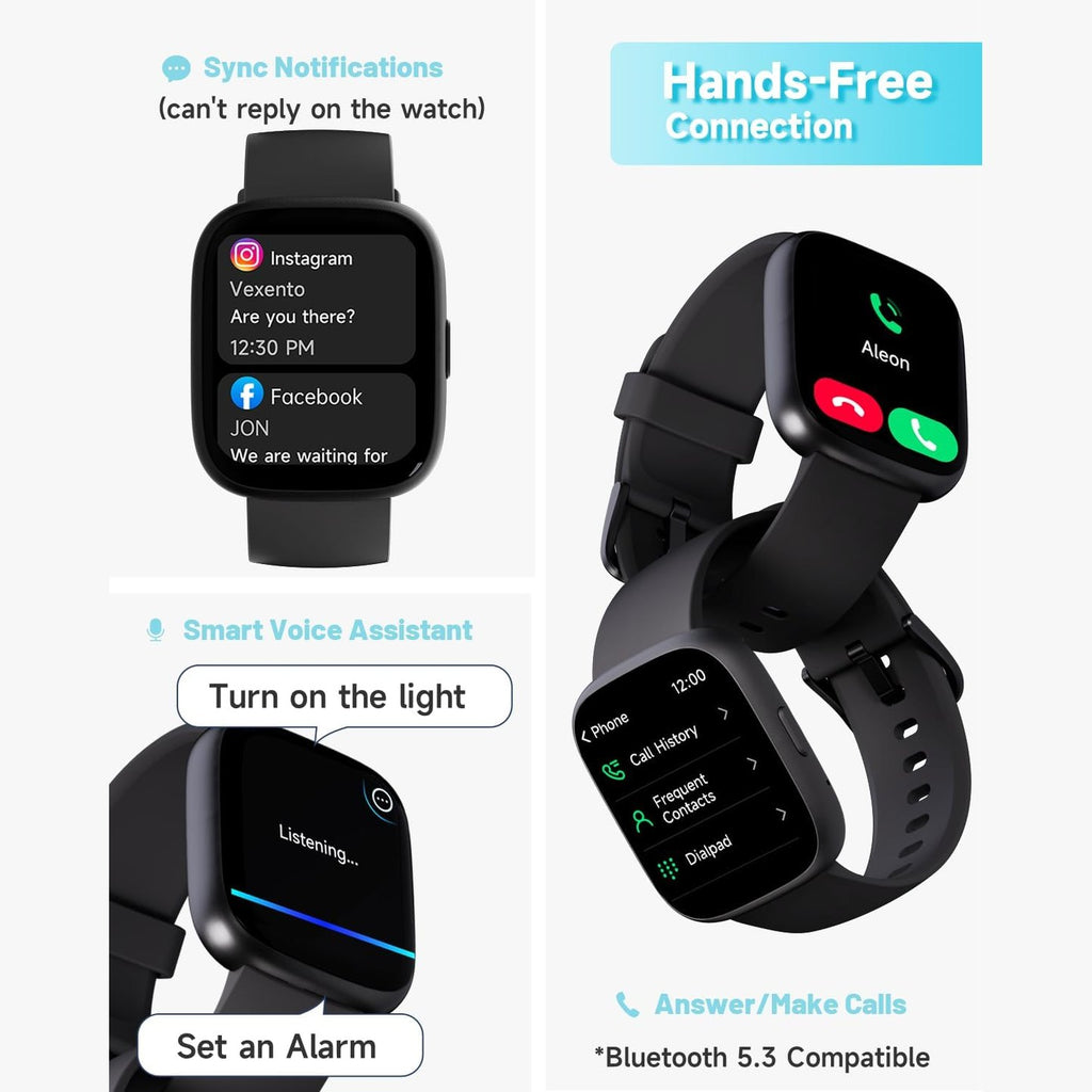 TOOBUR Smart Watch for Women Men, Alexa Built-in, Answer/Make Calls, 1.83" Fitness Tracker Watch with Heart Rate Monitor, Sleep Tracker, Pedometer, IP68 Waterproof Smartwatch Compatible Android iOS