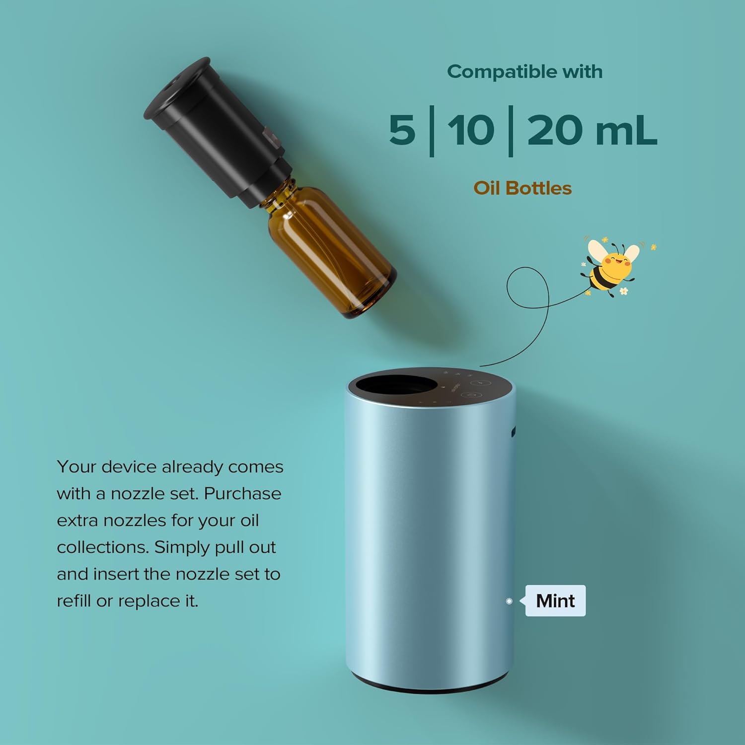 Airversa Waterless Essential Oil Diffuser for Home Aromatherapy Scent Diffusers with 3 Timer Settings or Timer-Off, 3 Mist Levels for Car Room Studio Office, ANX Premium Metal Gold