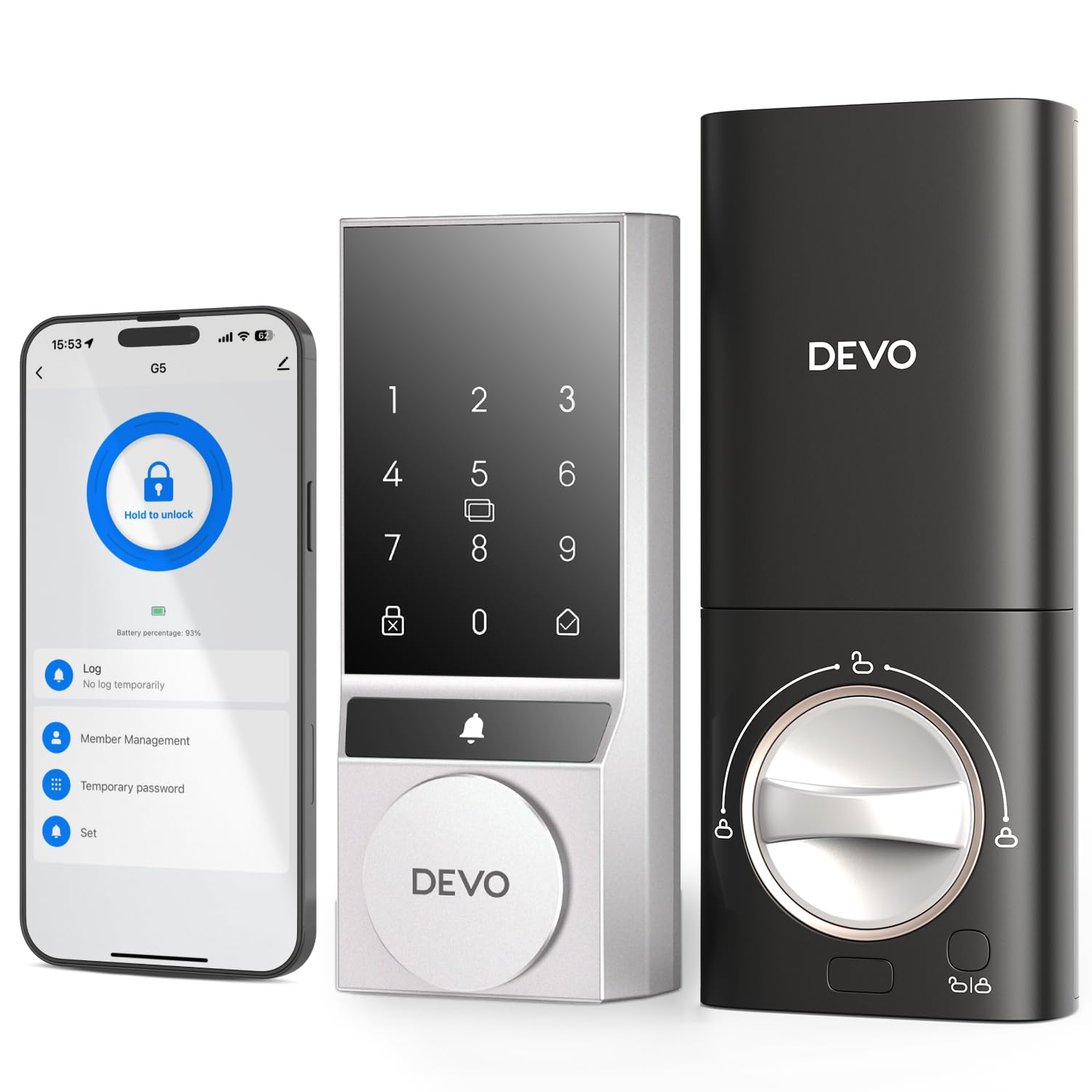 Devo G4 Smart Locks for Front Door, Keyless Entry Door Lock, Deadbolt Smart Lock, App Control, Built-in Bluetooth, Touchscreen Keypad, 8 Months Battery, IP54 Waterproof, Auto Lock, Easy Installation