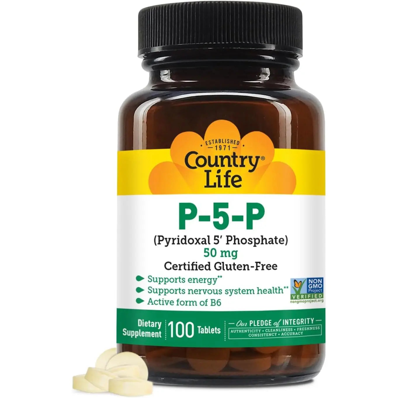 Country Life P-5-P Vitamin B6 – Bioavailable Pyridoxal-5-Phosphate Supplement for Energy, Nervous System Support, and Red Blood Cell Growth – Certified Gluten Free, Vegan, Non-GMO – 100 Capsules