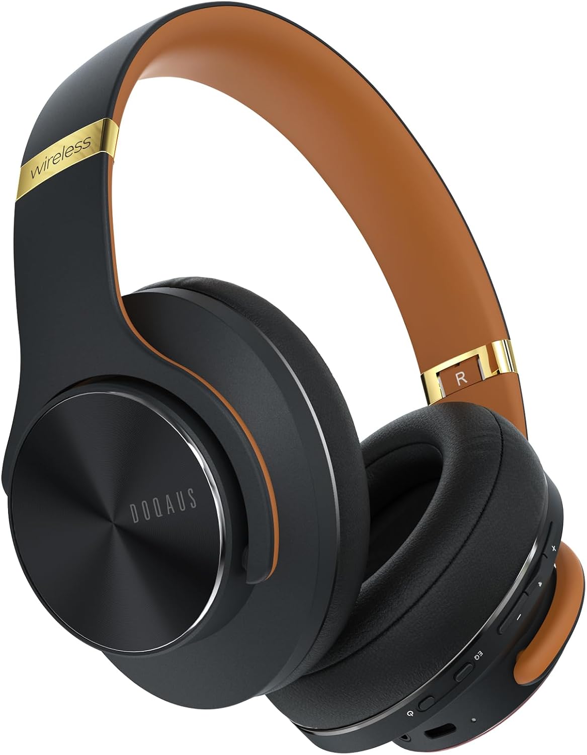 DOQAUS Wireless Over Ear Headphones, Bluetooth 5.3 with 90Hrs PlayTime, 3 EQ Modes, HiFi Stereo Foldable Headset with Microphone, Black Brown