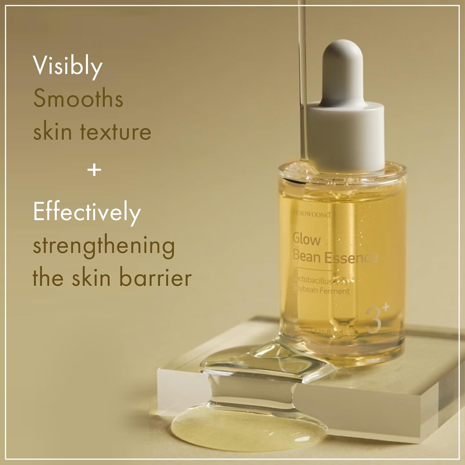 TOSOWOONG Glow Bean Essence, 31,025ppm Soybean Ferment Extract, Glass Skin, Exfoliating, Hydrating, Radiant, Moisturizer, Barrier, Face Serum, Korean Skin Care, 33ml / 1.11 fl. oz