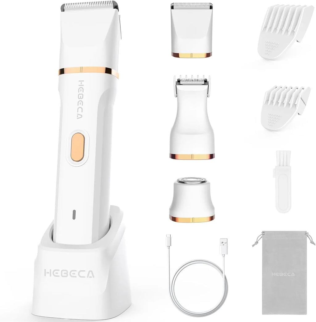 HEBECA Bikini Trimmer for Women, 3in1 Electric Razor for Women with Facial Trimmers & Intimate Shaver for Sensitive Skin, Waterproof Wet & Dry Use Rechargeable Pubic Hair Trimmer Removal