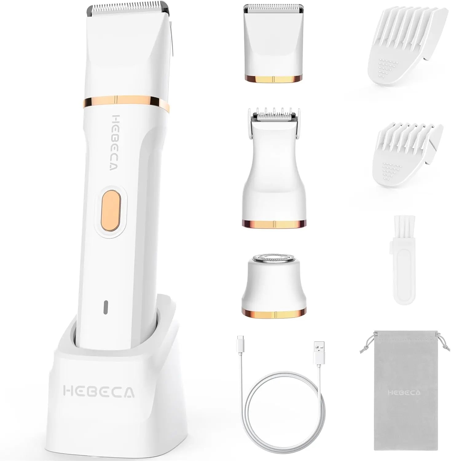 HEBECA Bikini Trimmer for Women, 3in1 Electric Razor for Women with Facial Trimmers & Intimate Shaver for Sensitive Skin, Waterproof Wet & Dry Use Rechargeable Pubic Hair Trimmer Removal