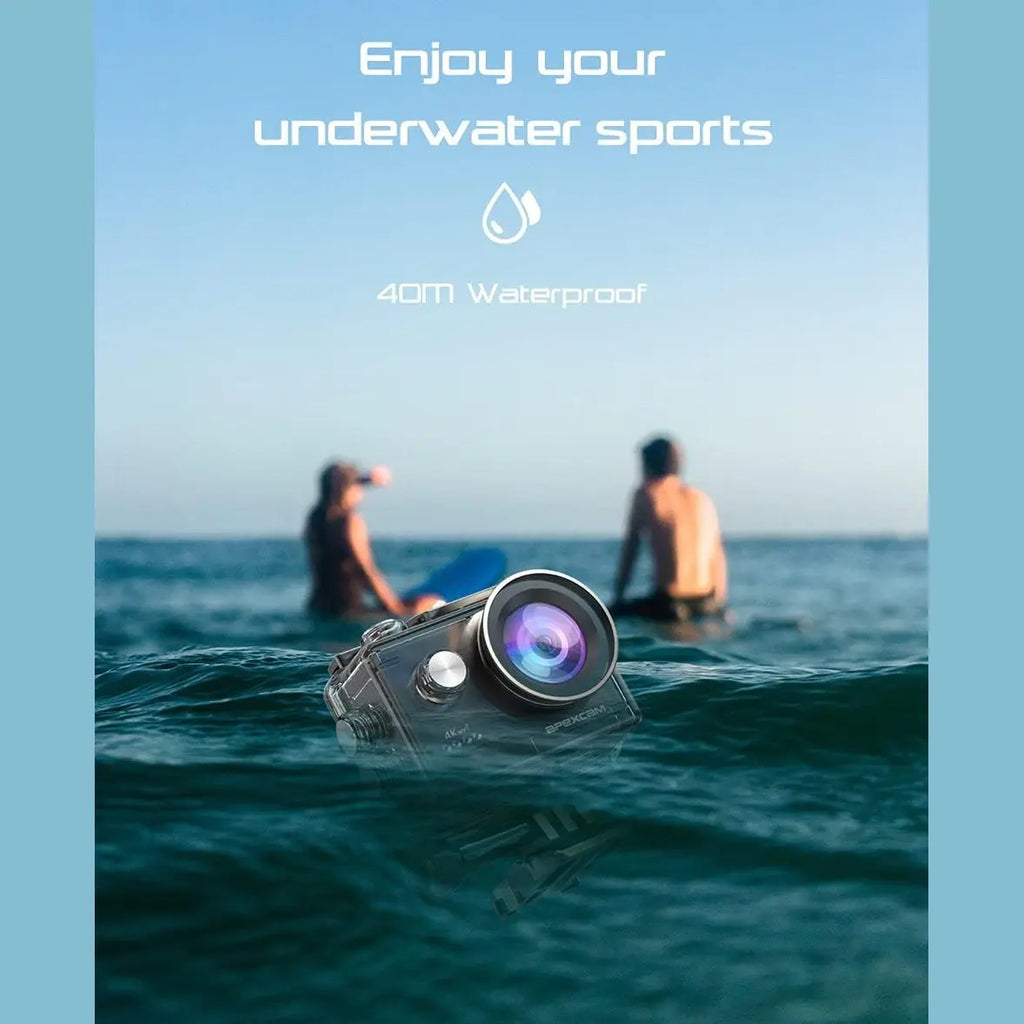 Apexcam 4K 30fps Sports Camera 170° 20MP Underwater Camera 40m, Multiple Shooting Modes with Remote Control, 2 x 1050mAh Batteries and Accessory Bag